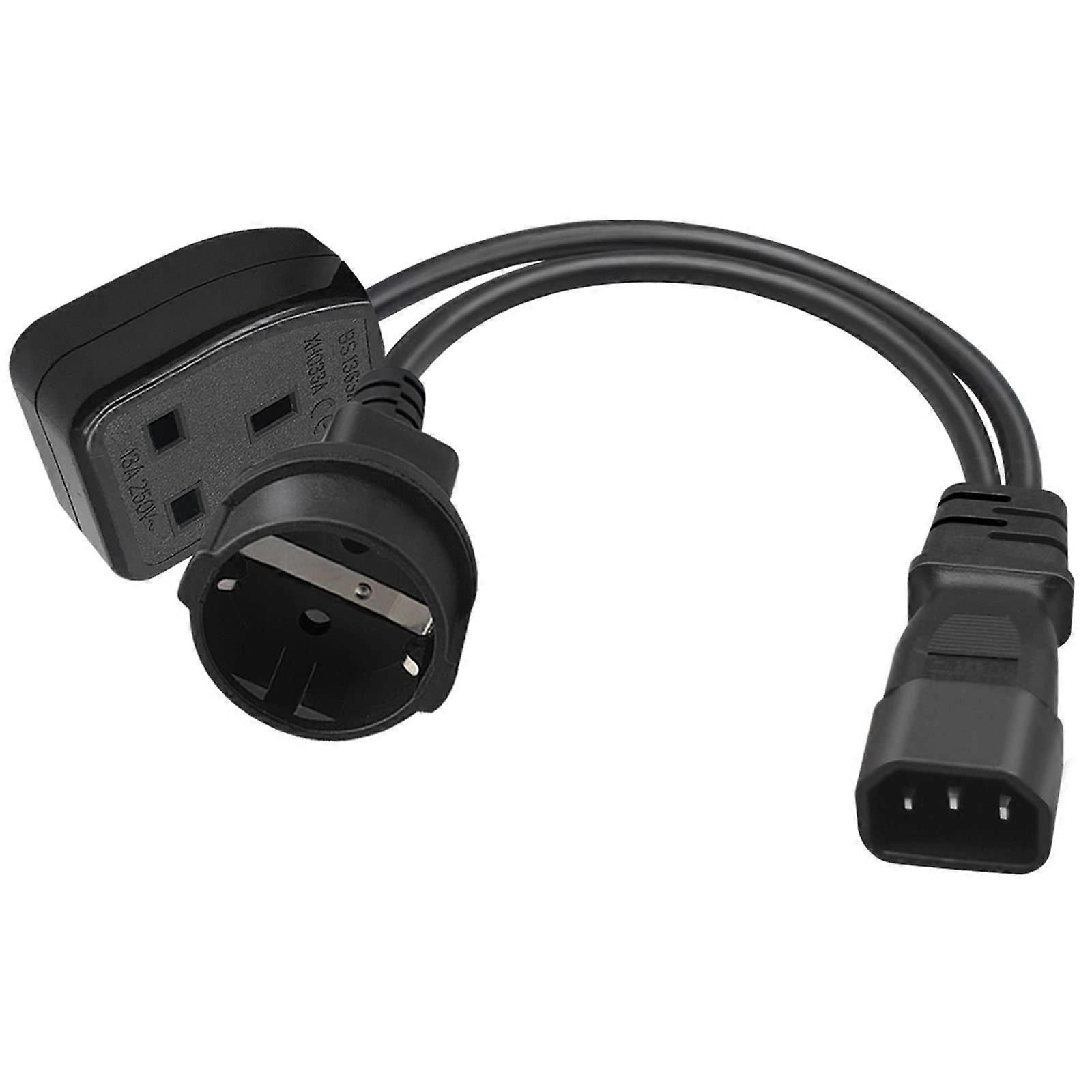 IEC C14 3 Pin Plug Extension Cable IEC320-C14 to EU 4.8mm with UK Converter Adapter for Universal Compatibility
