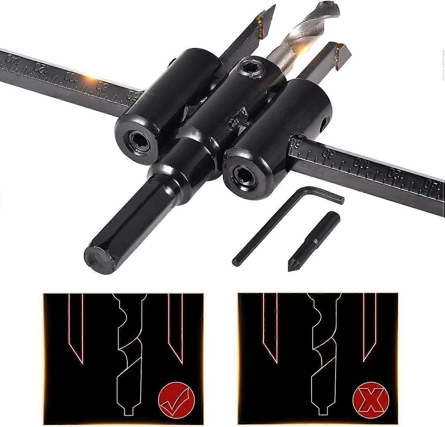Adjustable Rotary Cutter with Twist Drill Bit 30mm to 200mm for Woodworking DIY, Cuts 1 to 6 Inches, Schwarz