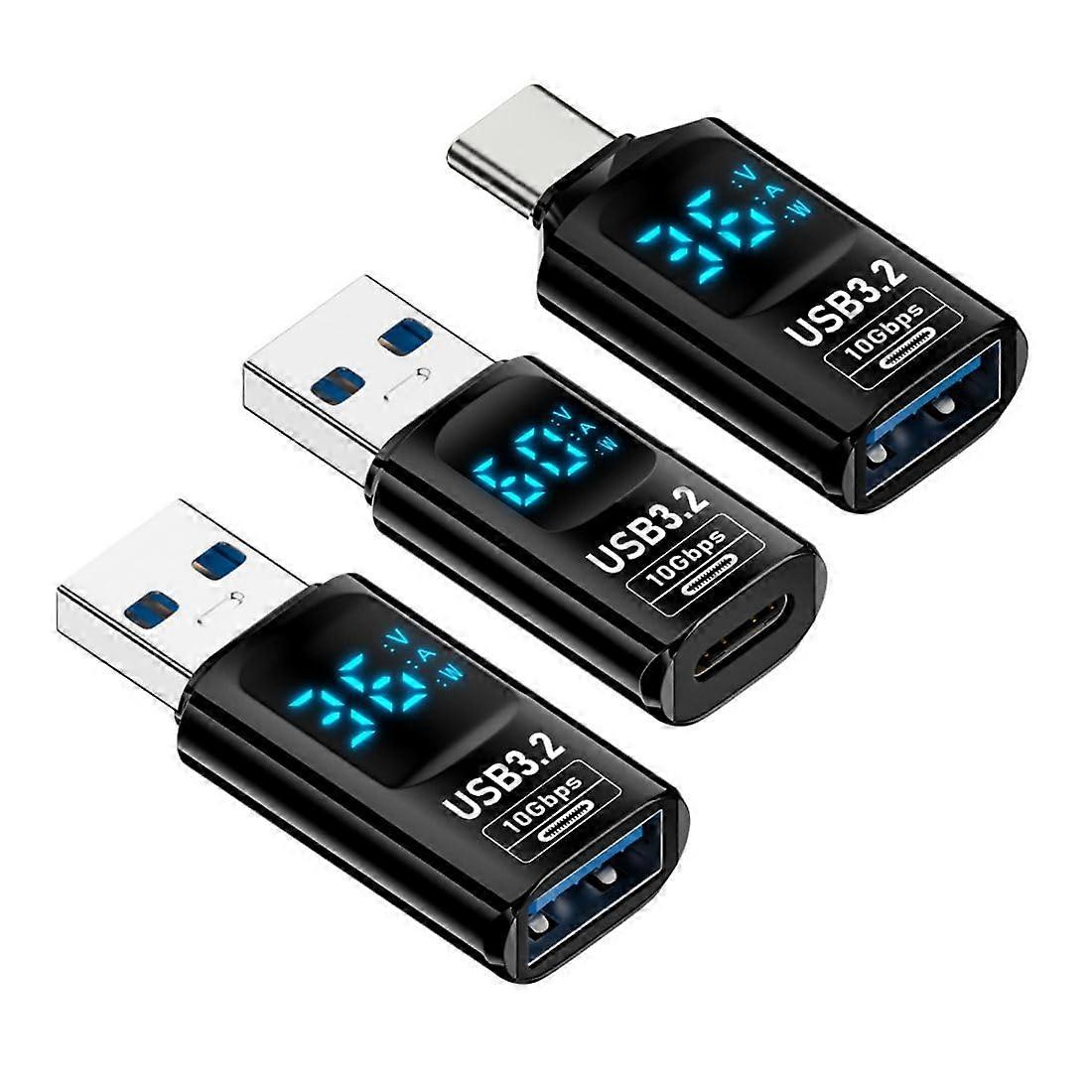 3 Pack USB 3.2 10Gbps PD 60W Data Meter Adapter USB C to USB C