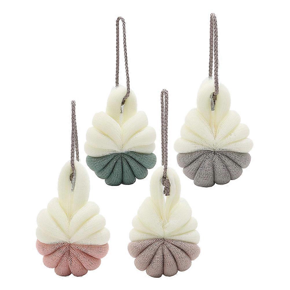 Mesh Pouf Bath Sponge 4Pcs Round Showering Adults Assorted Color Skin Cleaning Quick-Dry