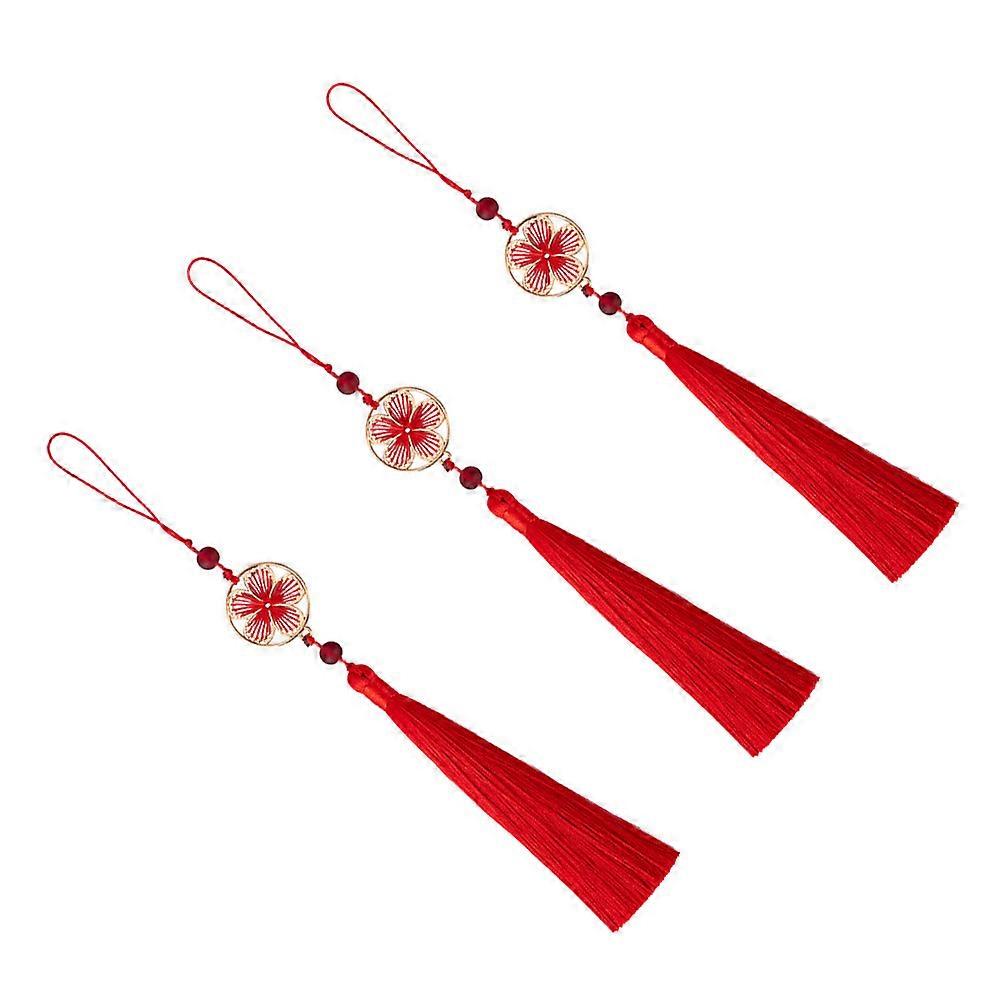 3pcs Flower Tassel Pendant, Chinese Style Hanging Decoration for Spring Festival, Vibrant Red Wall Door Ornament for Festive Atmosphere