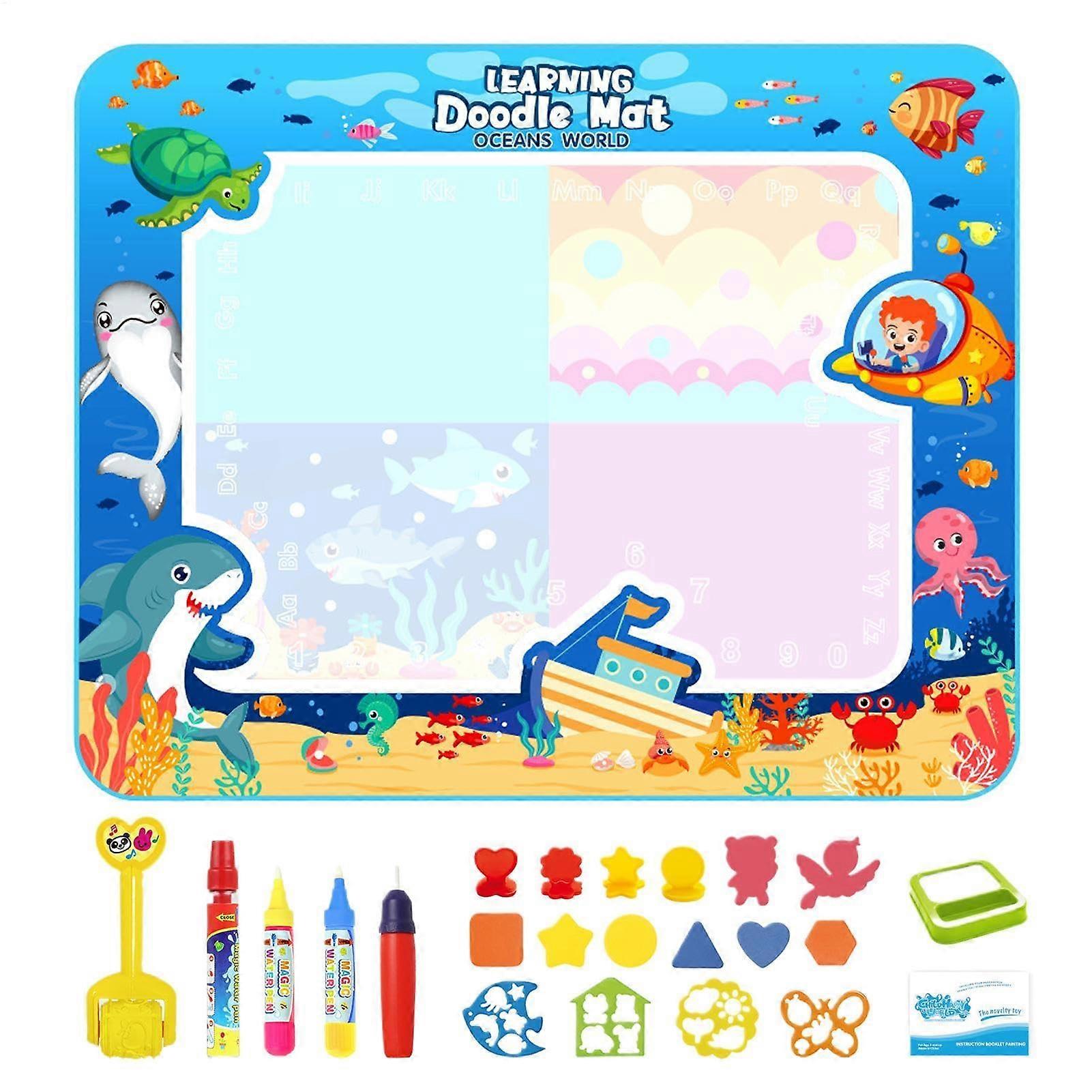 Water Doodle Mat for Kids - Large Reusable Water Painting Mat, Educational Drawing Mat for Toddlers, Non-Toxic Material