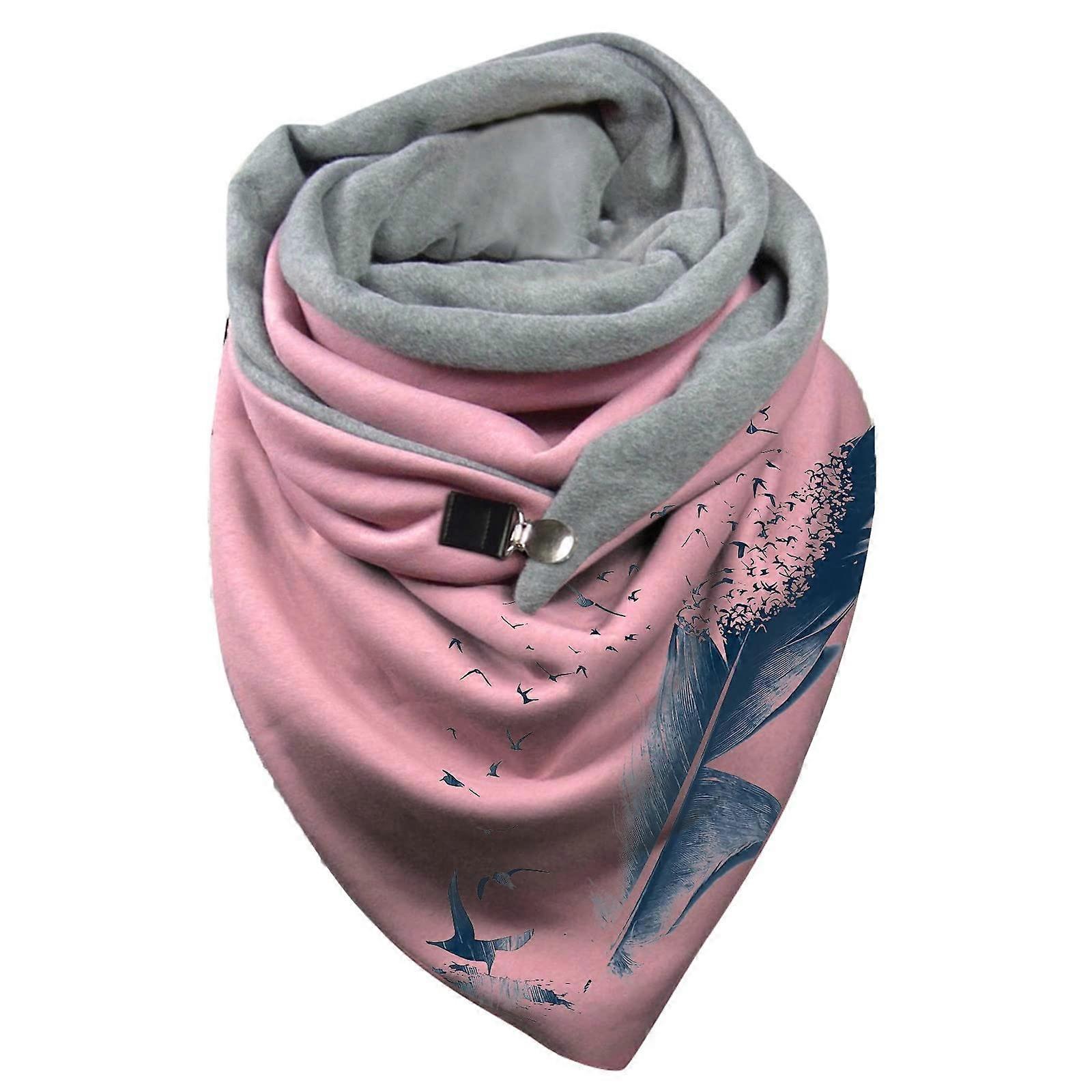 Women's Knitted Winter Scarf with Button Closure for Autumn and Christmas Star Design Pink