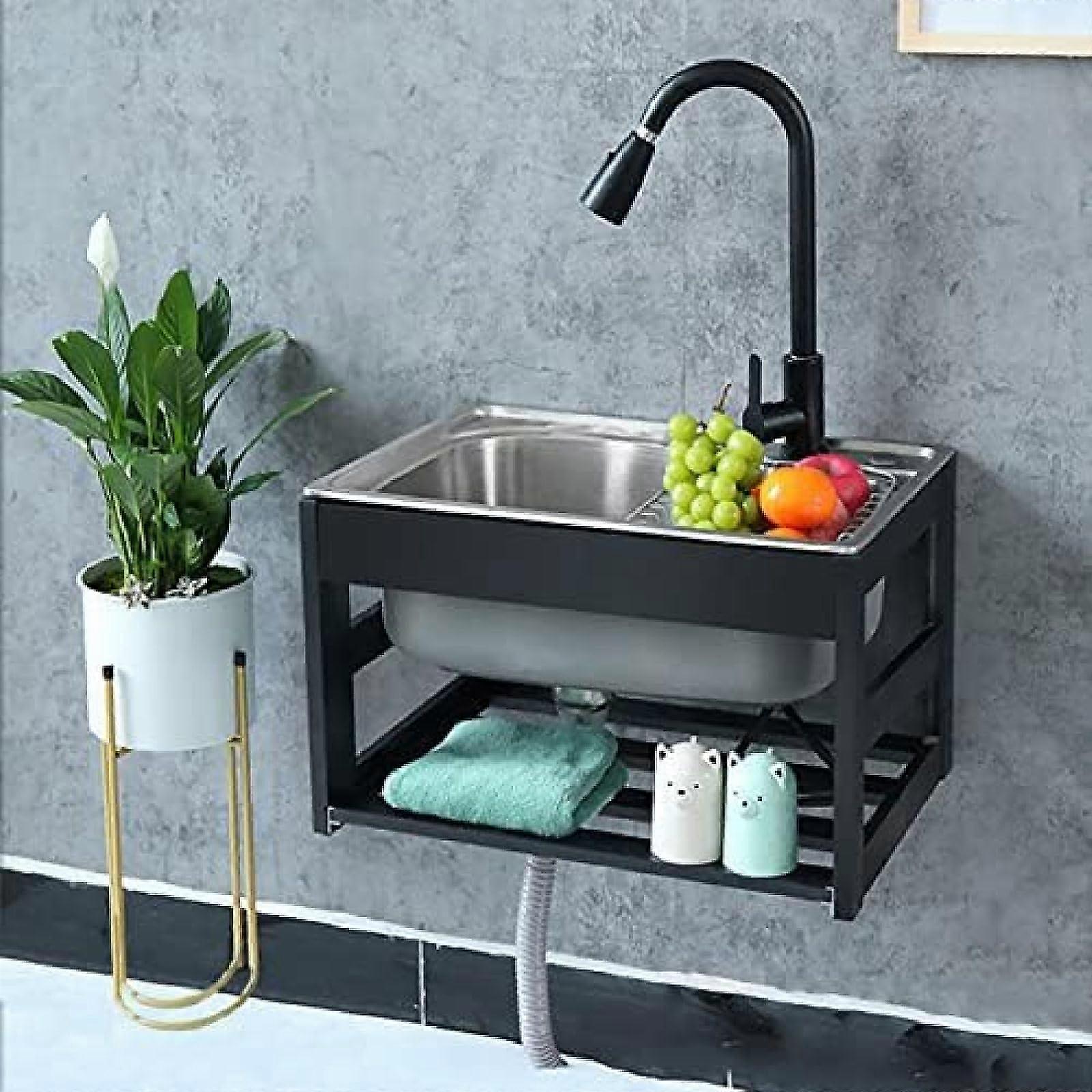 Portable Stainless Steel Hand Washing Station with Retractable Faucet and Holder for Laundry, Garage, Garden, Kitchen