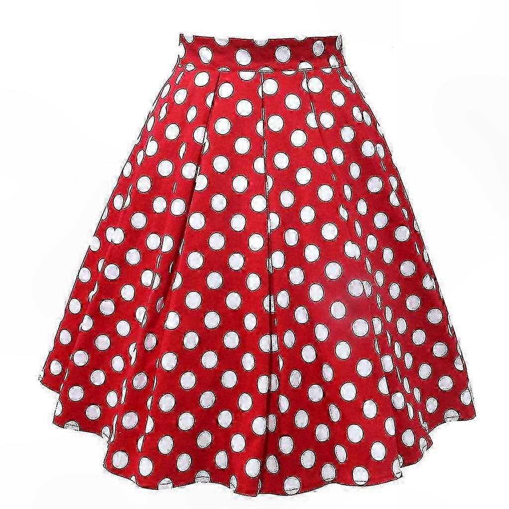 Vintage Women's A-line Polka Dot Pleated Midi Skirt with Retro Print Design