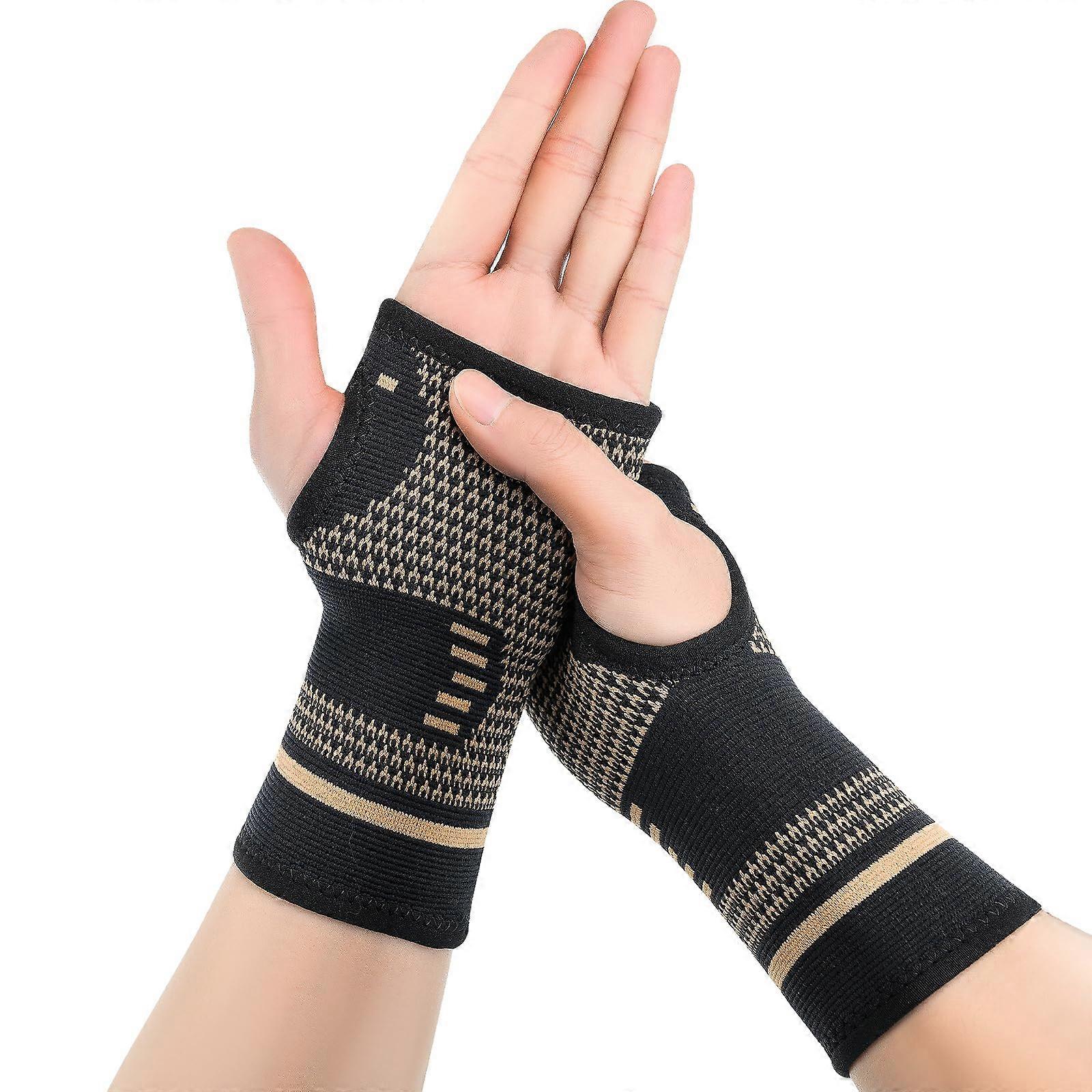 Wrist Support Unisex Copper-Infused Compression Sleeve, Size M, Black, 1 Pair, For Carpal Tunnel, Tendonitis, Arthritis
