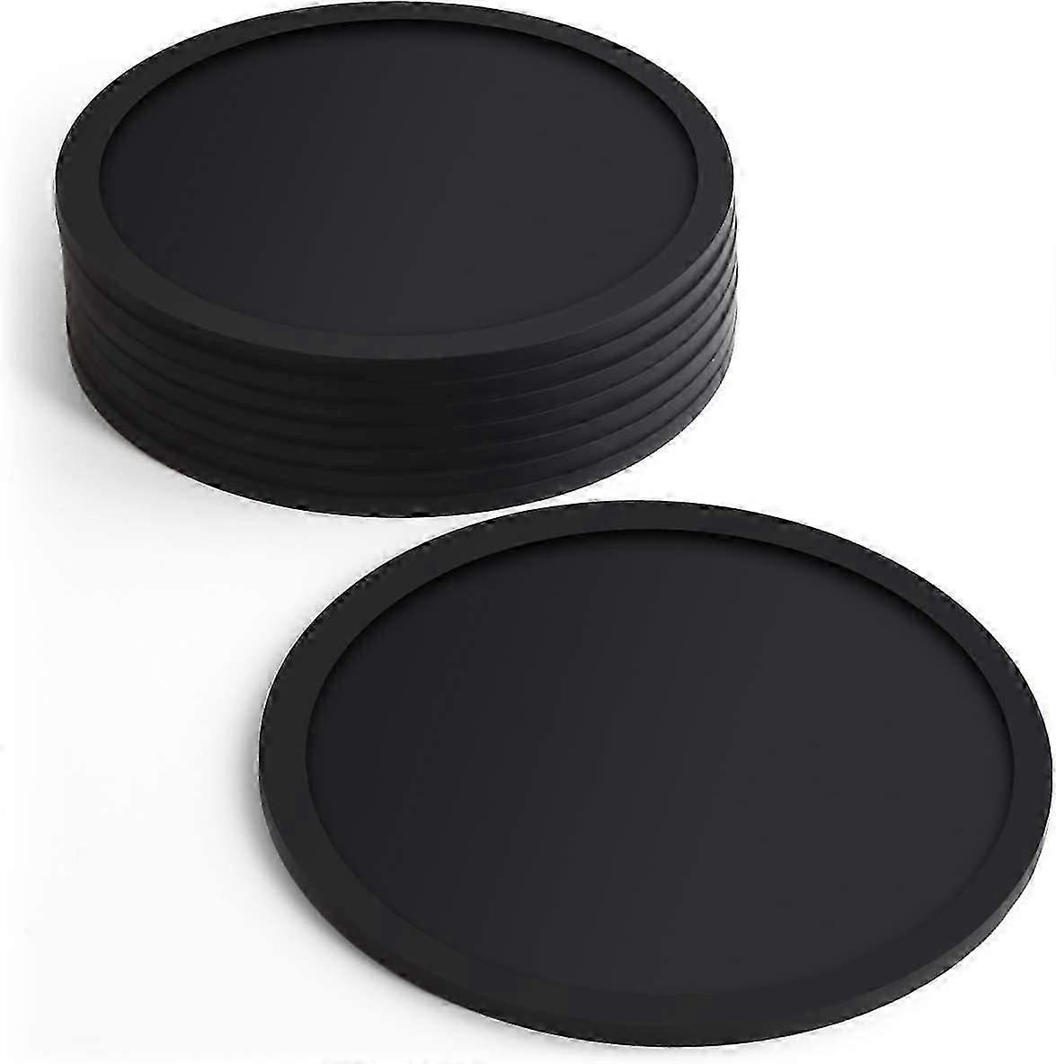 Set of 8 coasters - round for beer mugs, coffee mugs, tea cups and bottles, black