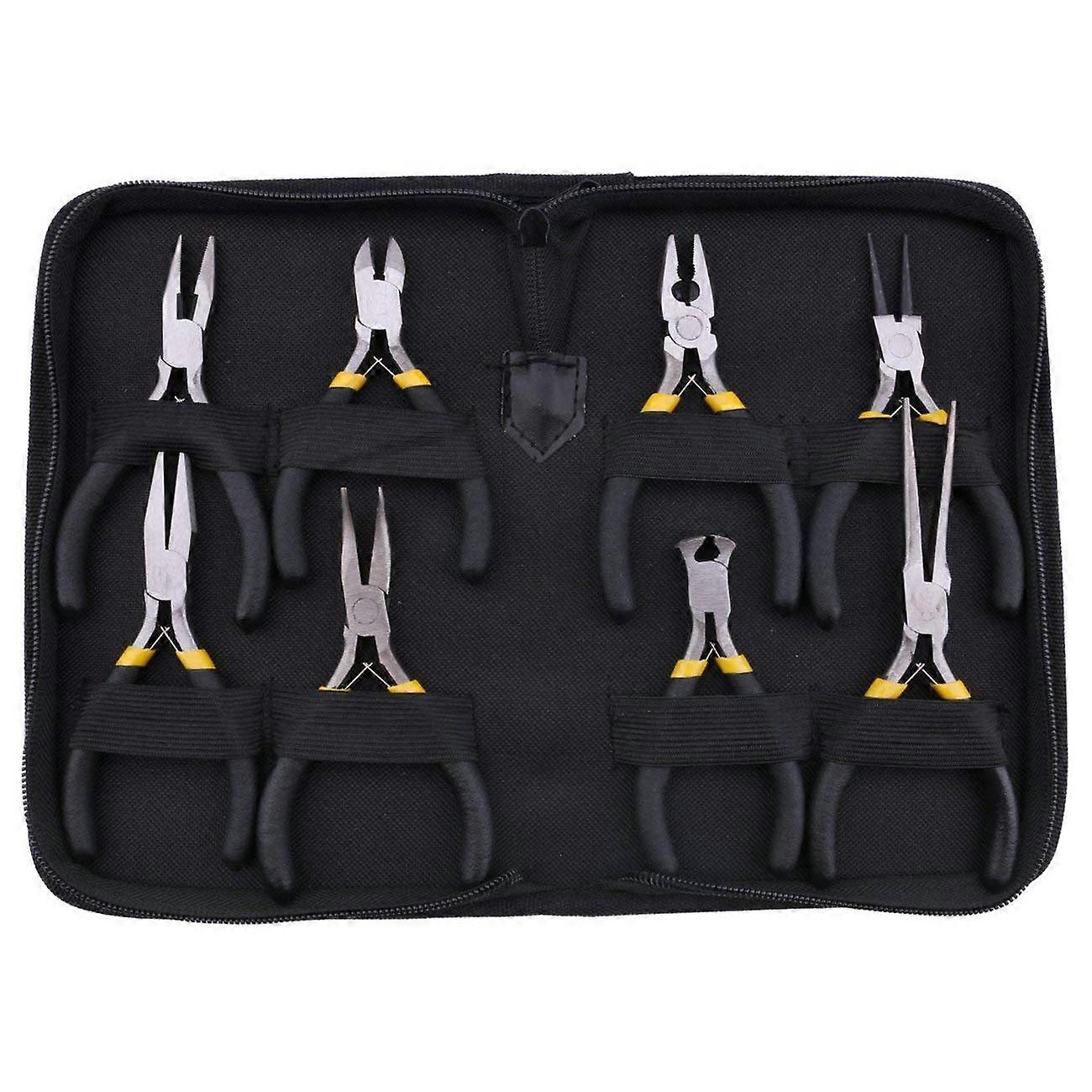 8PCS Mini Pliers Set, Long Nose Pliers with Teeth, Flat Jaw and Diagonal Nose Wire Cutters with Black Grips in Pouch