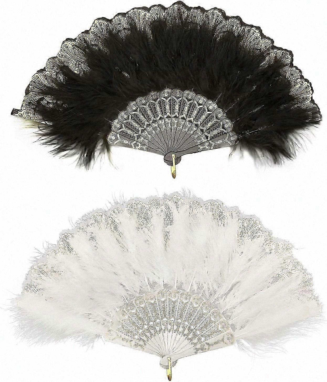 Vintage 1920s Style Folding Handheld Feather Fan Costume Accessory