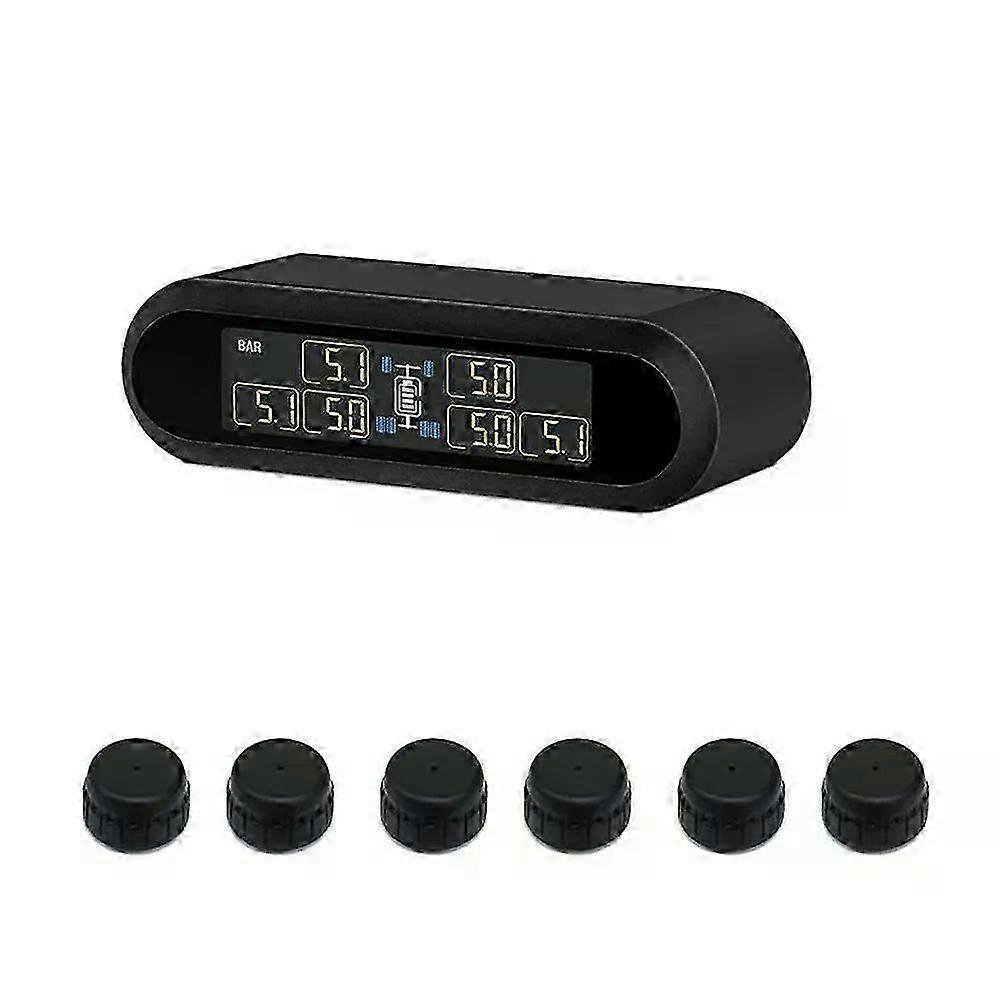 6 wheel Truck Bus Solar Wireless Tire Pressure Monitoring System 6 External Sensors LCD Display TPMS for Trailers RVs Campers