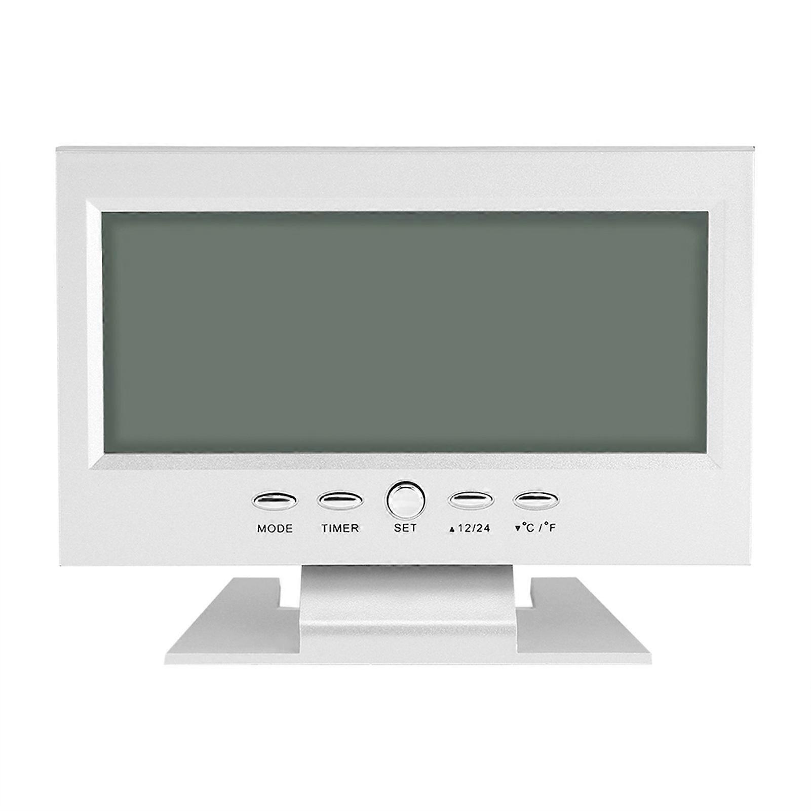 LCD Digital Sound Sensor Table Desk Alarm Clock with Calendar and Temp Display Silver