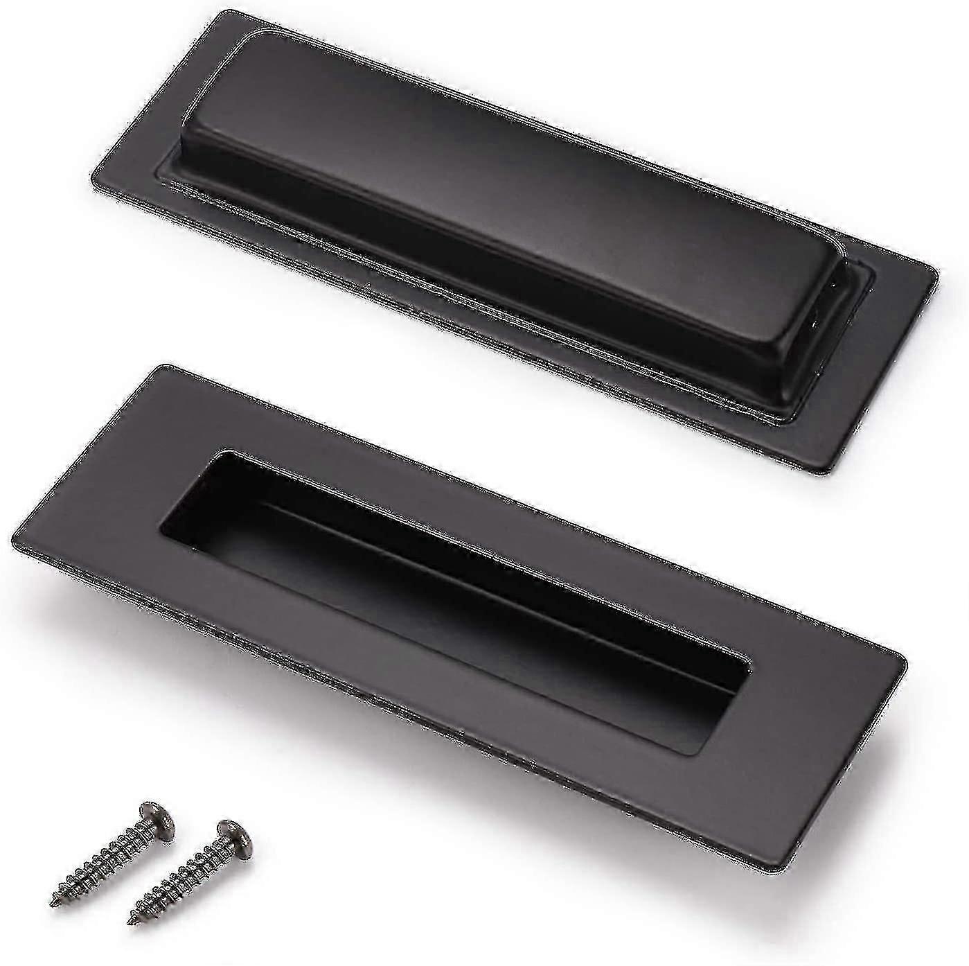 (2 حزمة)  أسود مستطيل راحة مقابض تدفق انزلاق الباب يسحب الفولاذ المقاوم للصدأ خزانة الباب إصبع يسحب 6 بوصة (150mm) طول مقابض سحب تدفق