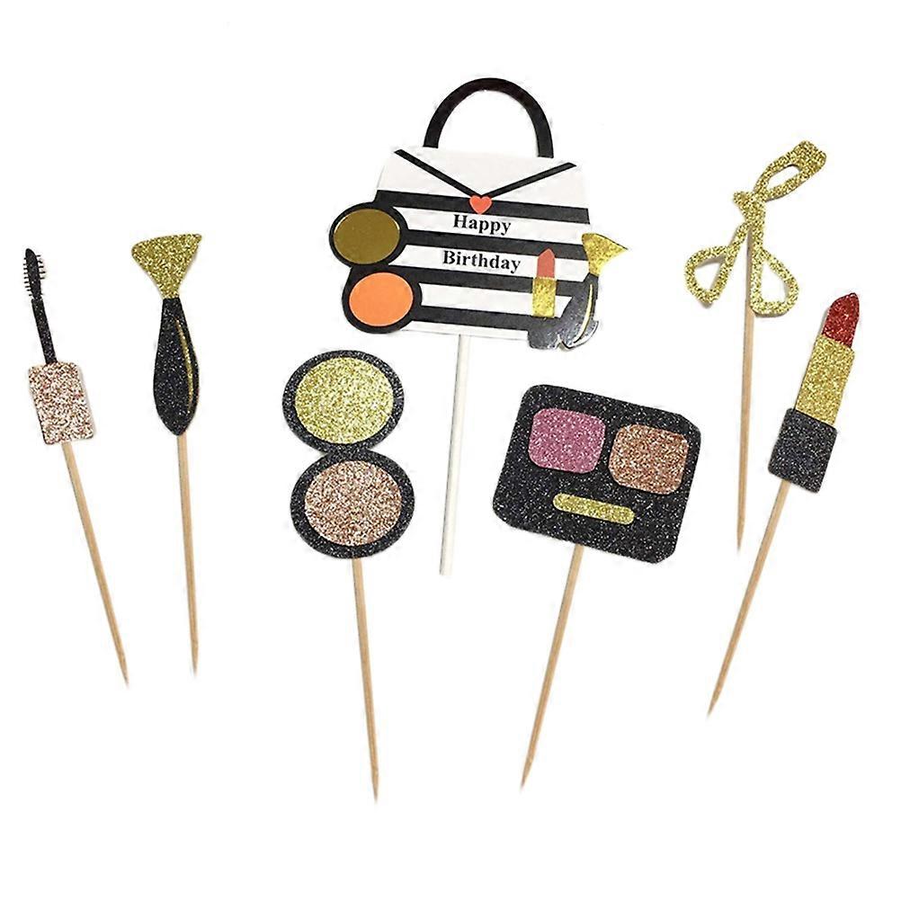 Creative Lipstick Eye Shadow Box Cosmetic Bag Shaped Cake Toppers for Cupcake Decoration Assorted Color Safe Paper
