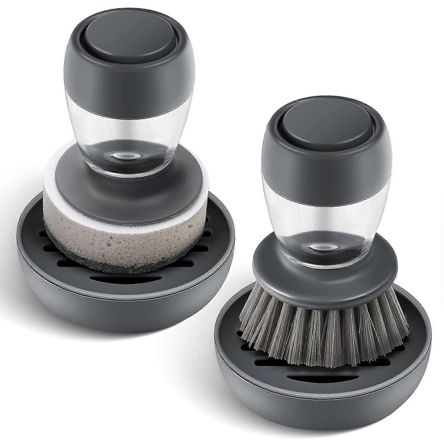 Kitchen dishwashing brush set with soap dispenser