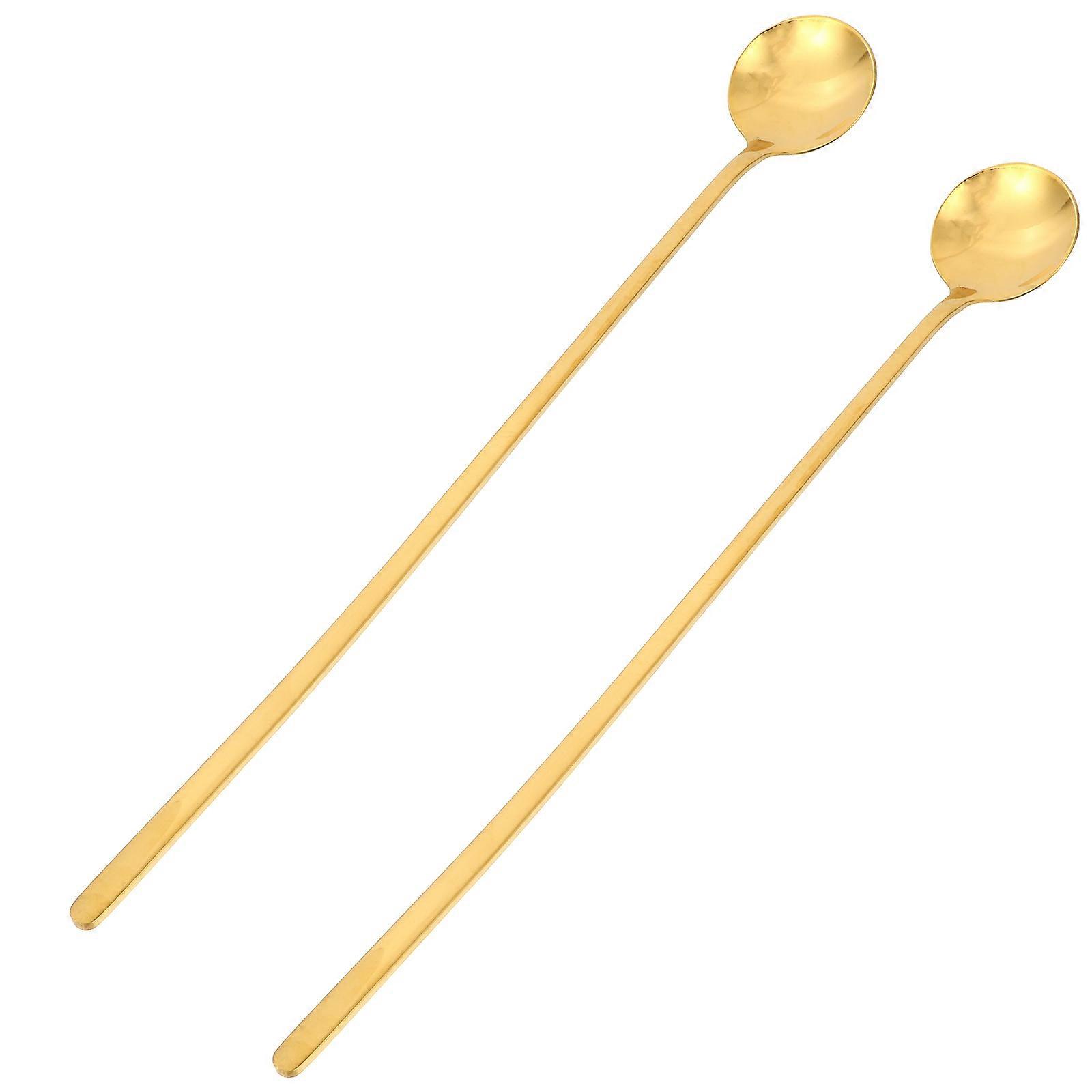 2pcs Long Handle Stainless Mixing Spoons Smooth Dessert Spoons For Ice Tea And Stylish Kitchen Utensils