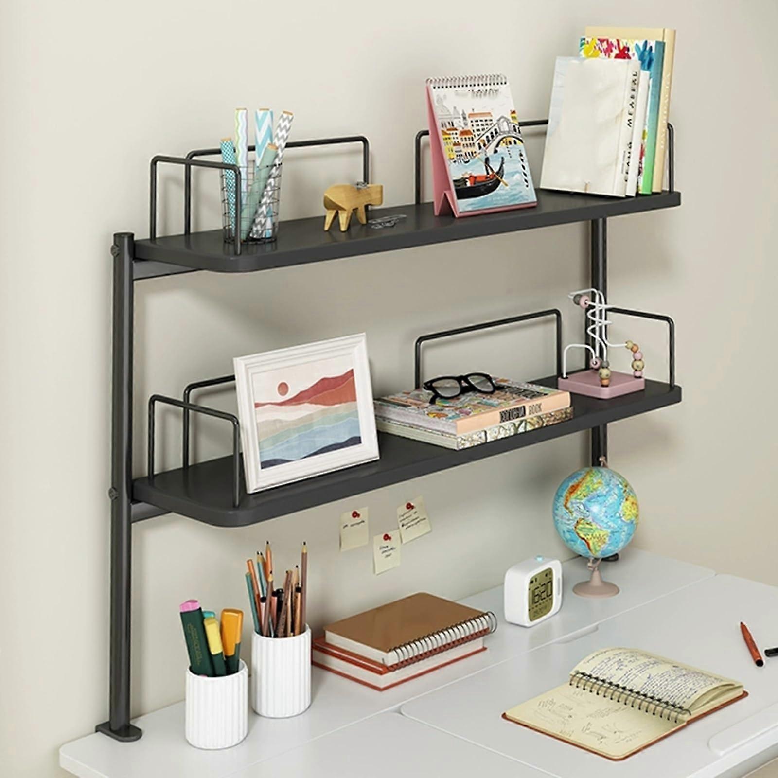 Office Supplies Desktop Bookshelf Organizer - 2 Tier Black Shelf for Office Accessories, 60cm/24in Multi-Functional Storage