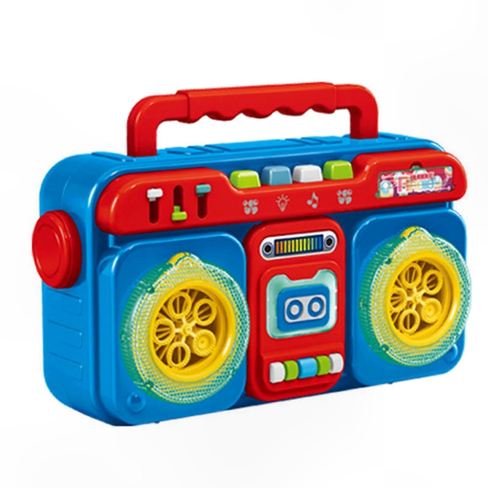 Light-Up Musical Bubble Blower with Retro Tape Recorder Design for Kids Parties and Events