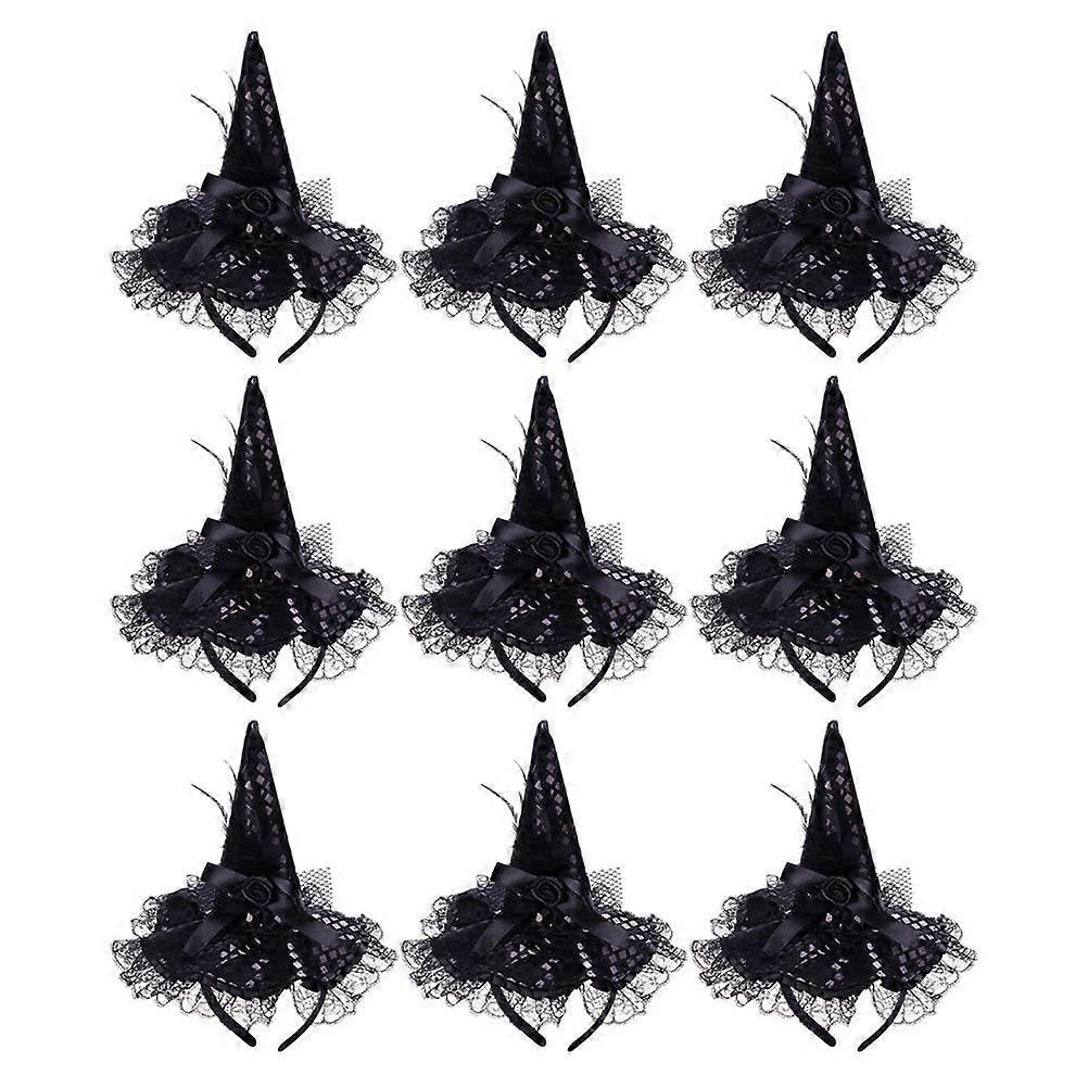9pcs Halloween Witch Hat Headbands Masquerade Lace Sequins Hat Headbands