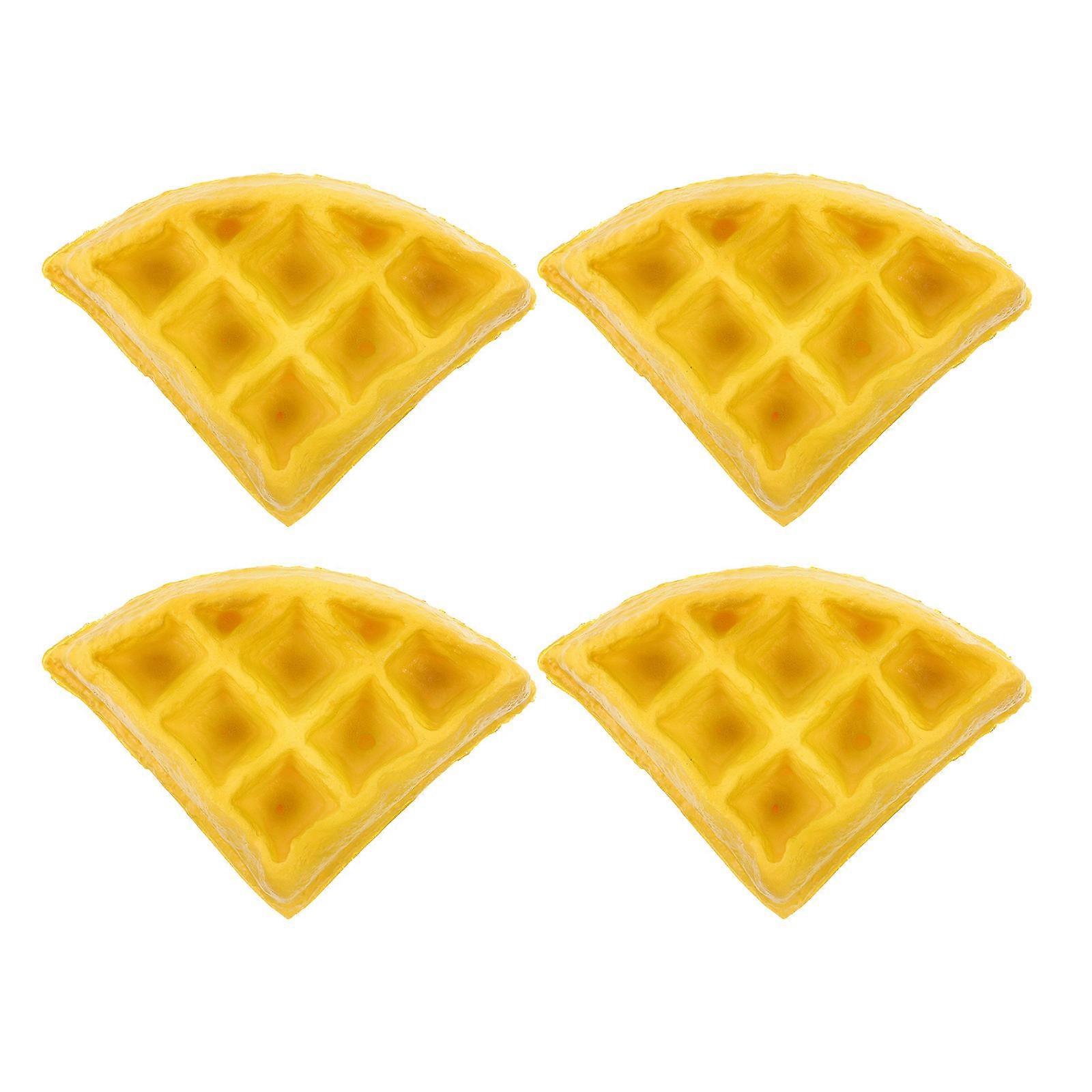 Realistic Fake Food Simulation Waffle Model for Decoration 4Pcs Yellow Color