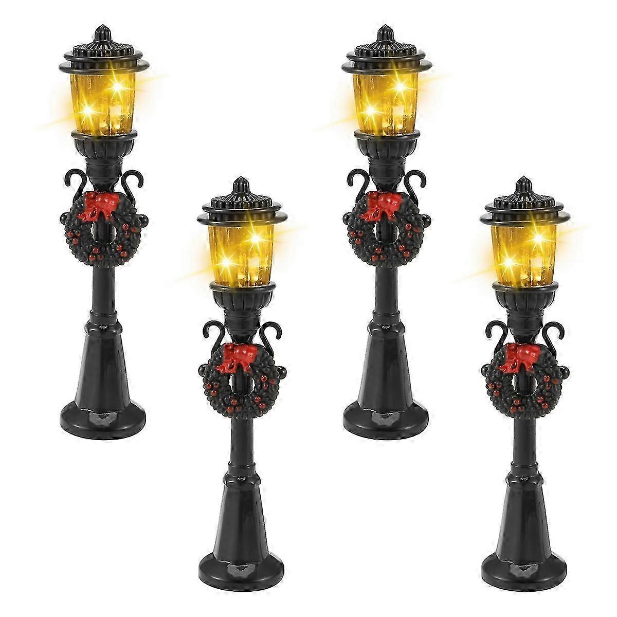 4 Pcs Mini Christmas Lamp Post Train Lamp Miniature Street Lamp Decorative Lights for DIY Village Pa