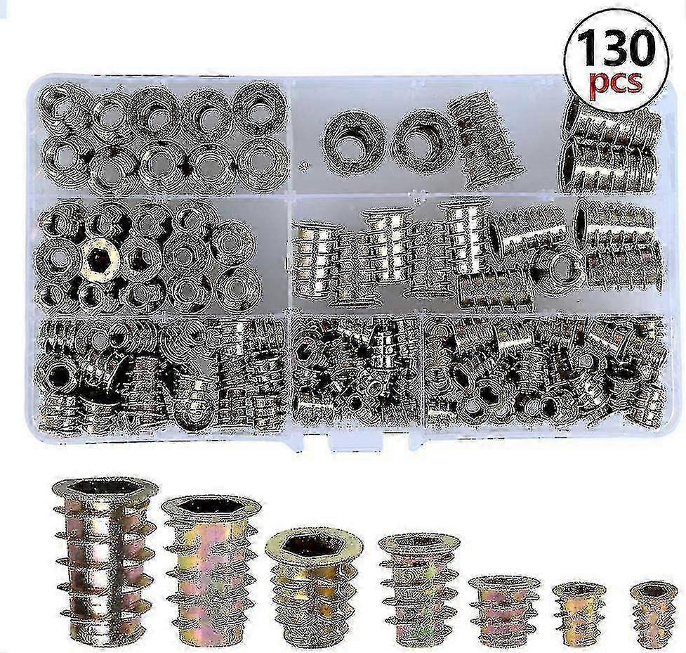 Zinc Alloy Hex Nuts Assortment Kit, 130pcs Threaded Insert Nuts for Woodworking Carpentry