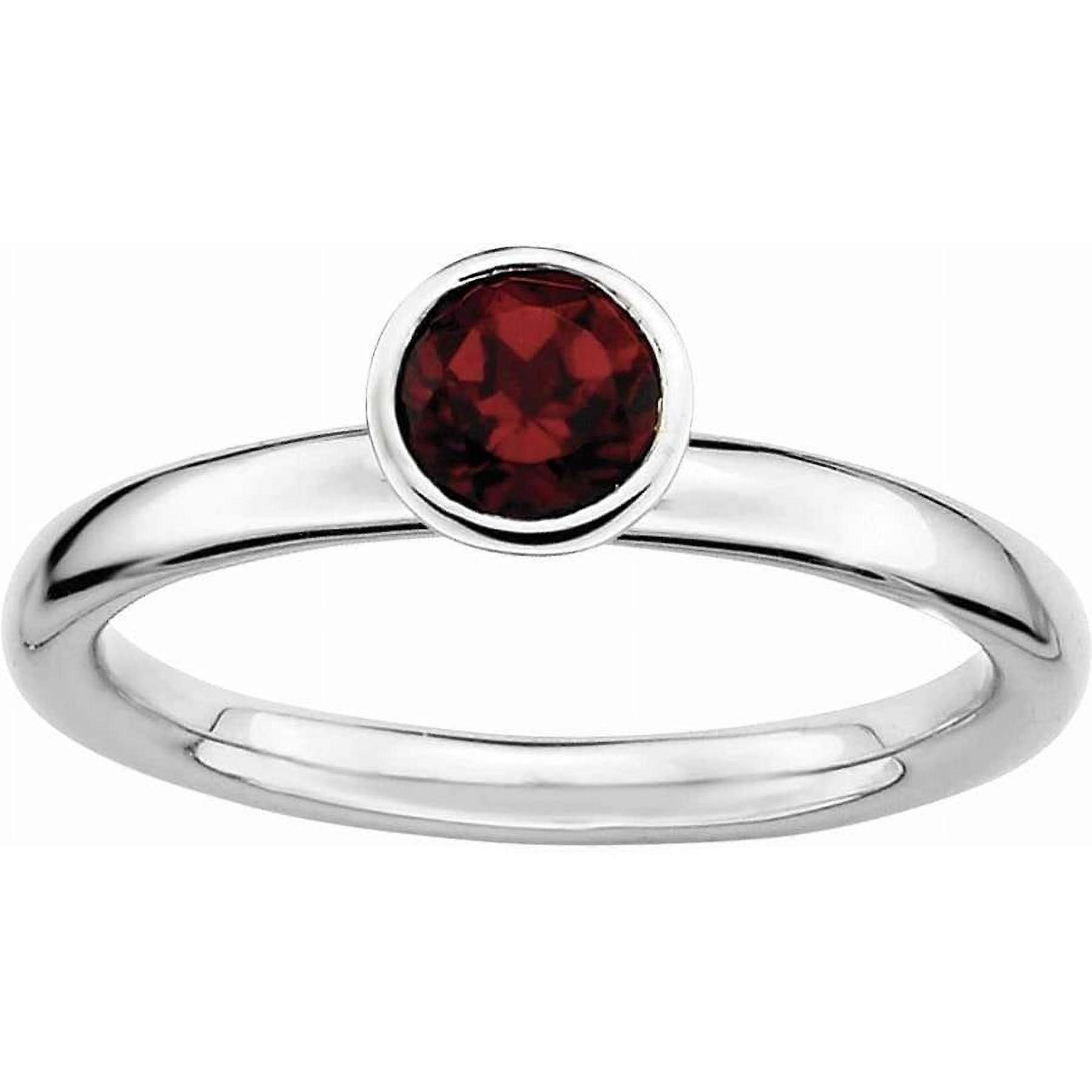 Sterling Silver High 5mm Round Garnet Ring