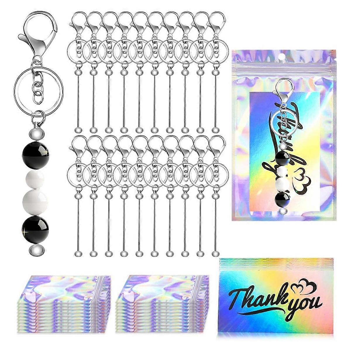 20PCS Beadable Keychain Bars, Blank Beadable Keychains Accessories