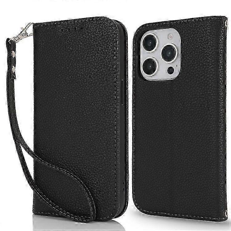 Stand Case Compatible For iPhone 14 Pro Max Litchi Texture Leather Flip Phone Cover with Strap / Wallet