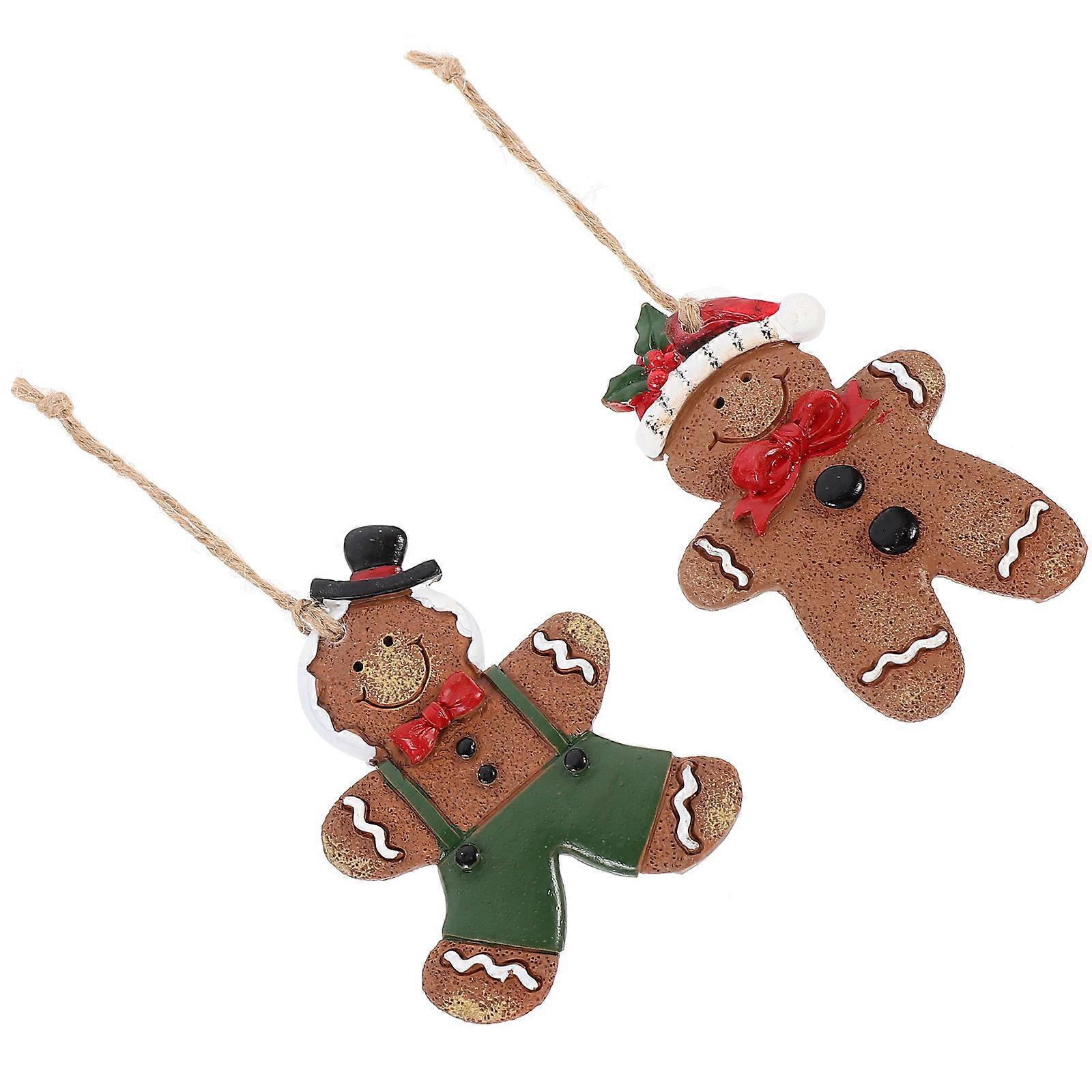Weihnachtsbaumschmuck 2er-Set rote Lebkuchenmann-Ornamente aus Kunstharz