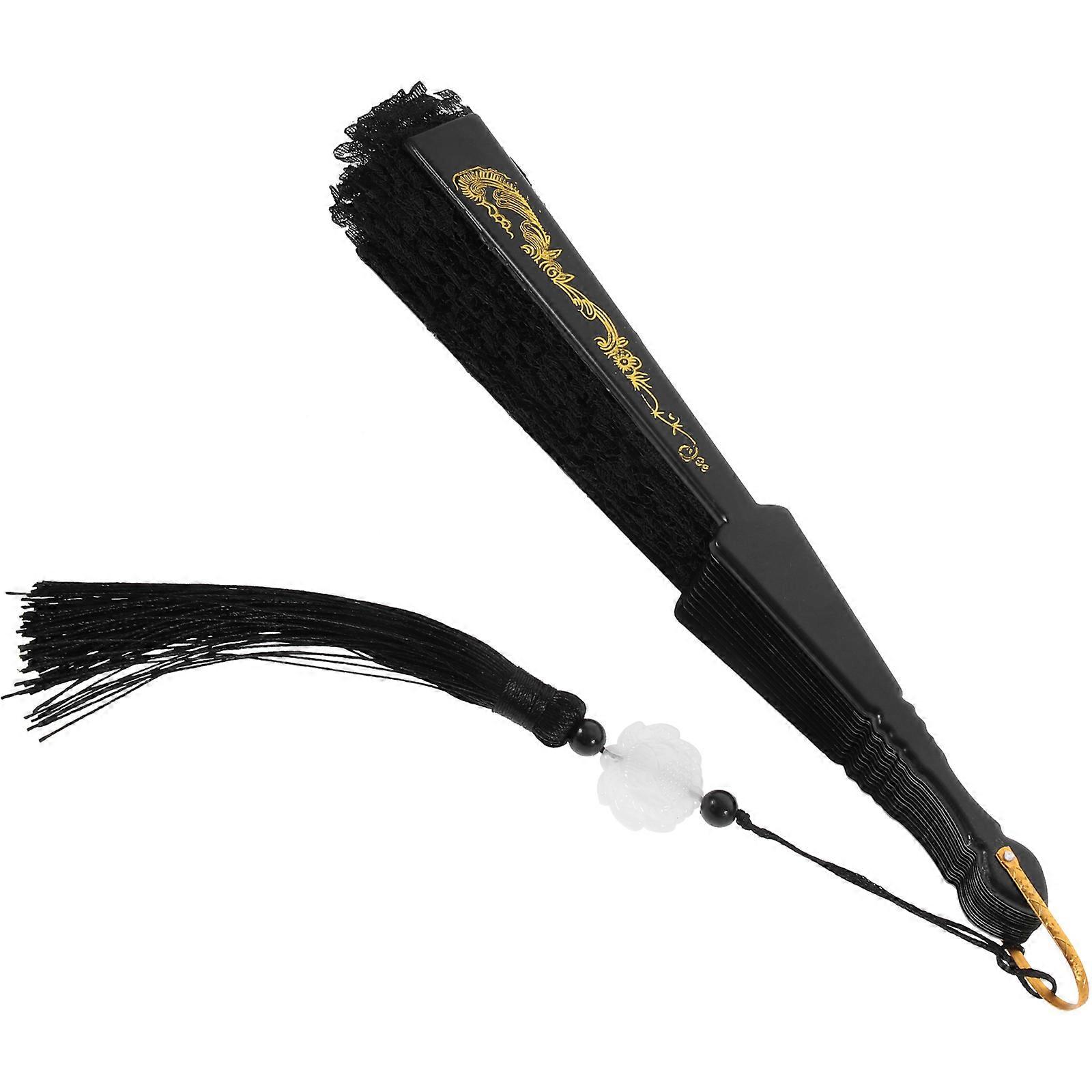 Lace Folding Fan Handheld Fan for Decorating and Cooling 2Pcs Black Style