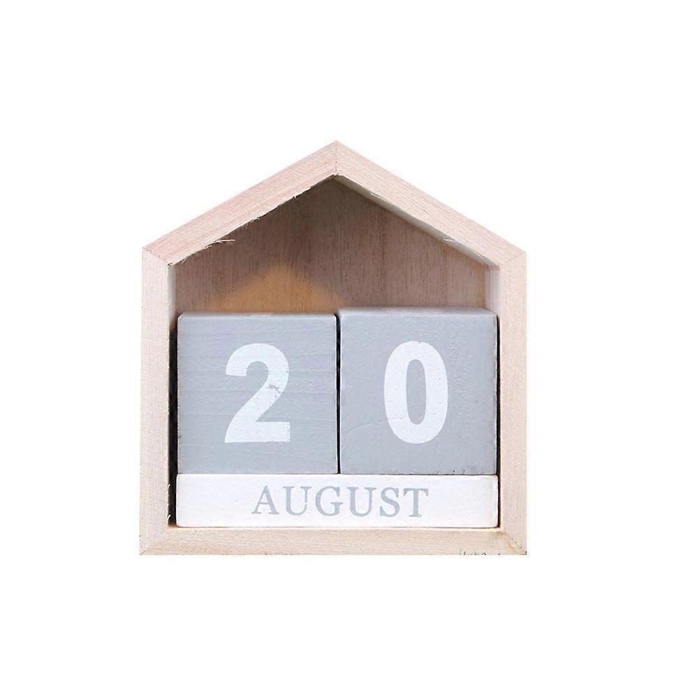 Desktop Calendar Wooden House Shape Manual Date Changing 3Pcs Set