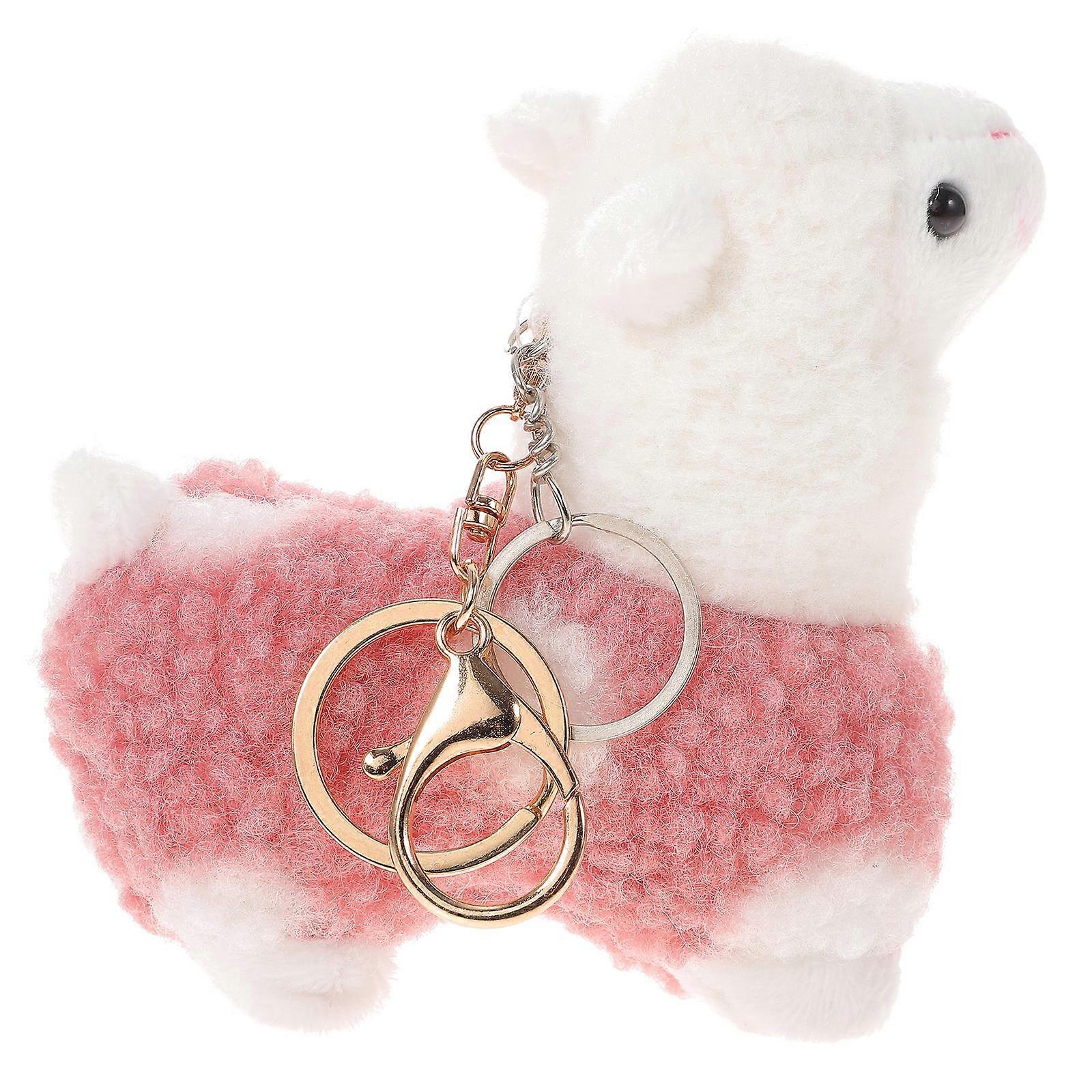 Pink Plush Alpaca Doll Key Chain Pendant for Decor 4Pcs Set