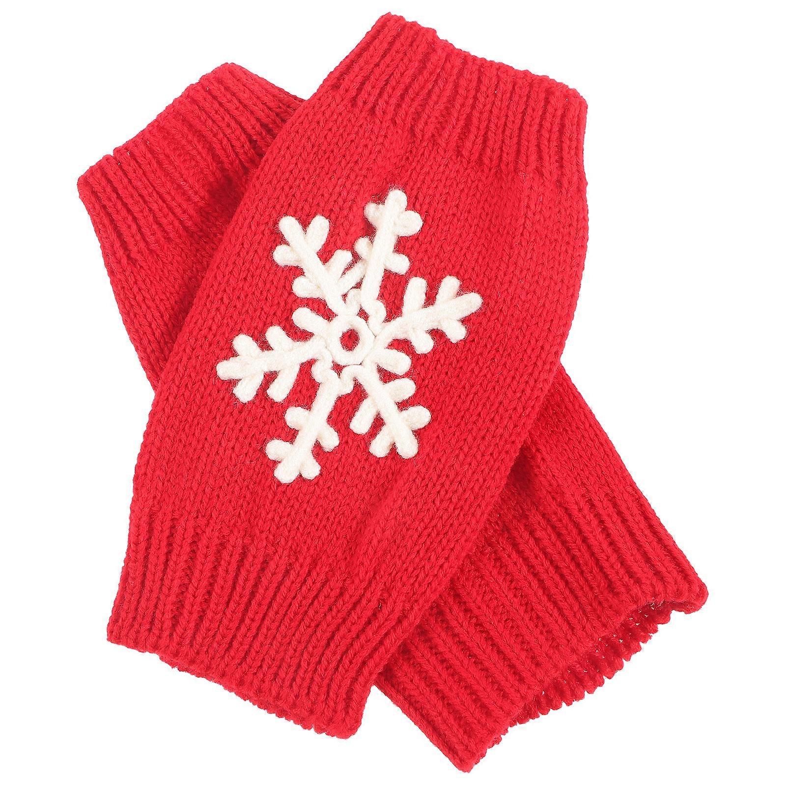 Winter Cold Weather Fingerless Gloves For Women Christmas Gift Pairs With Snowflake Pattern