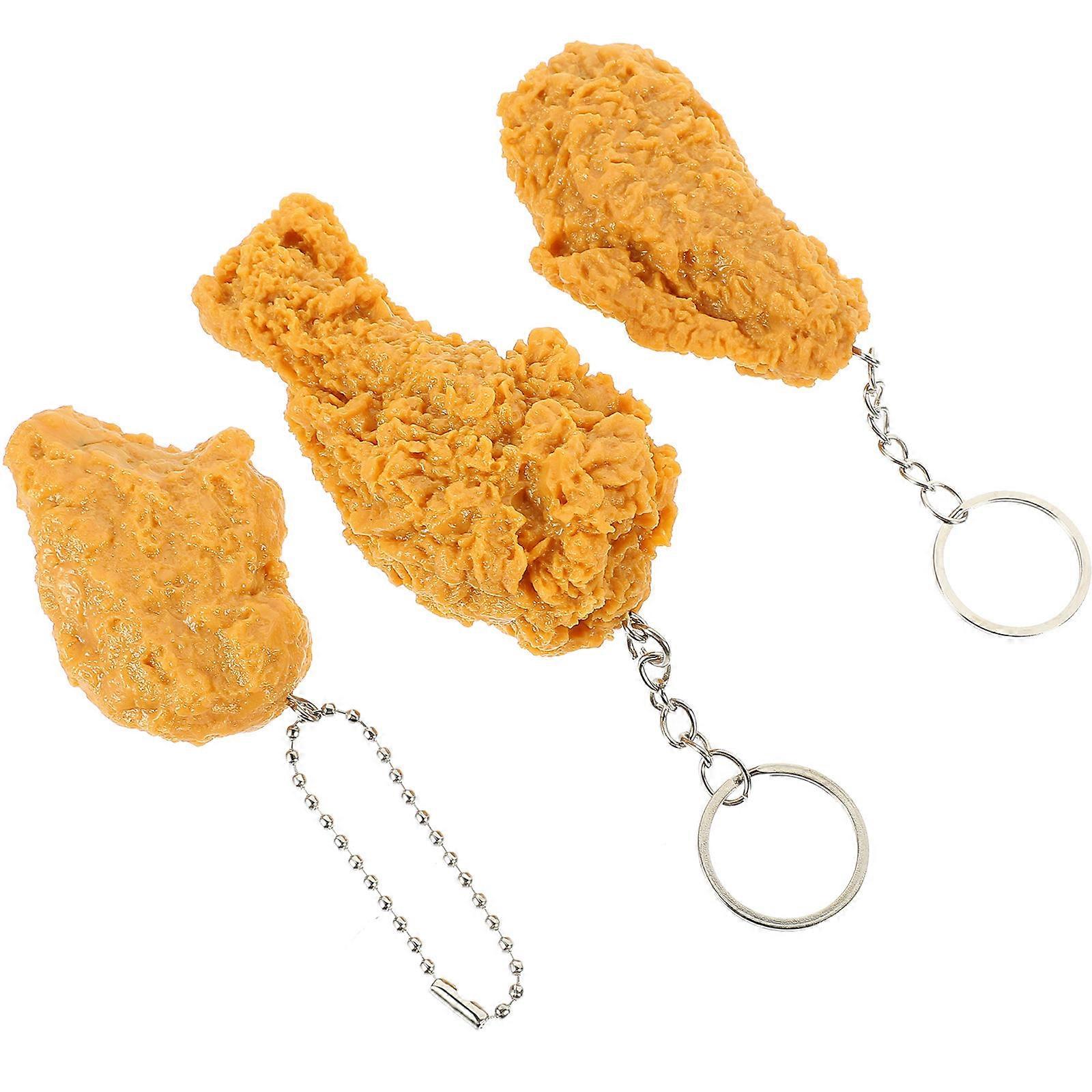 Imitation Food Keychain Fried Chicken Leg Keyring Suitable For Home Office And .5X4.5X3Cm Durable Texture 3Pcs
