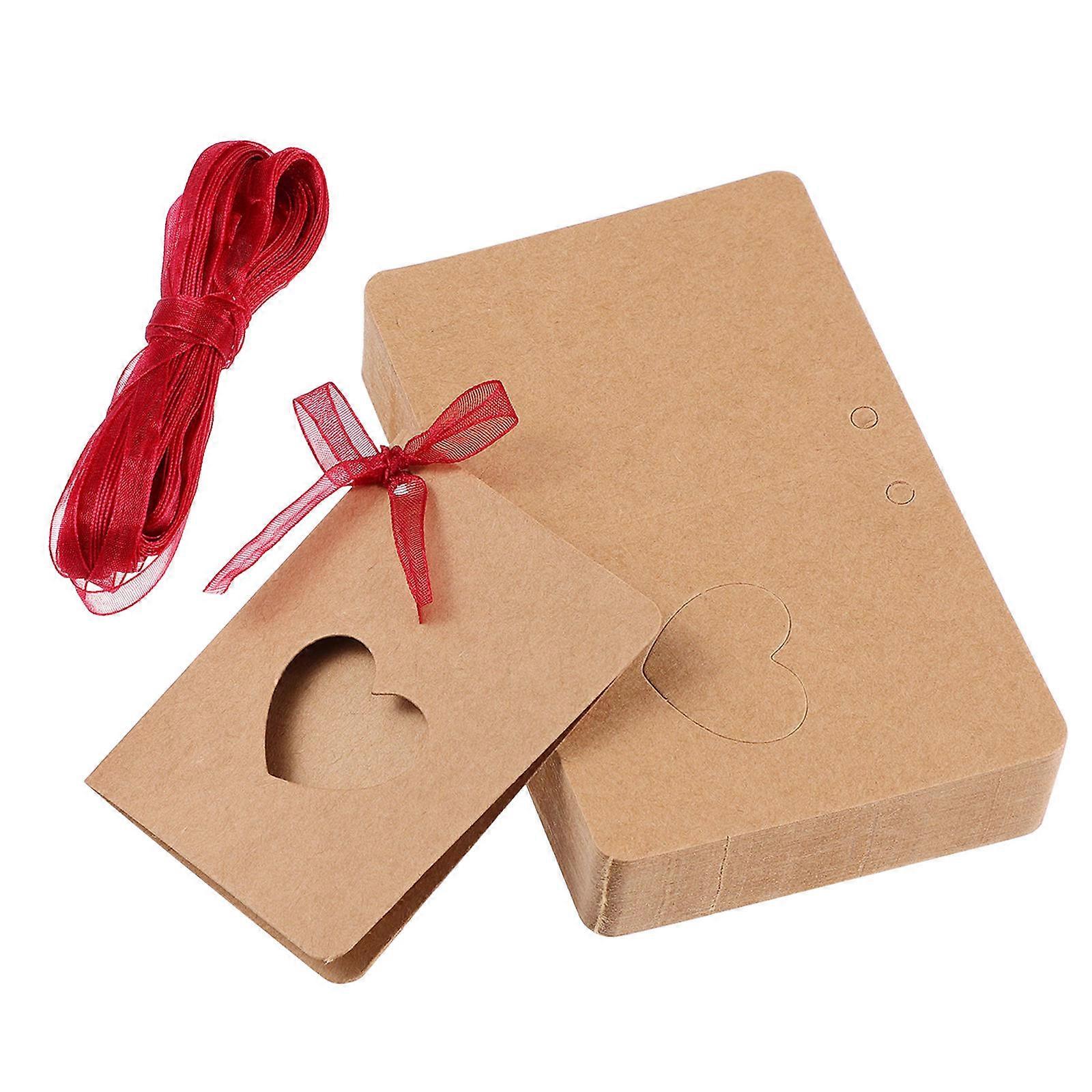 Kraft Paper Heart Shape Tag for Writing 50Pcs with Red Rope for Parties