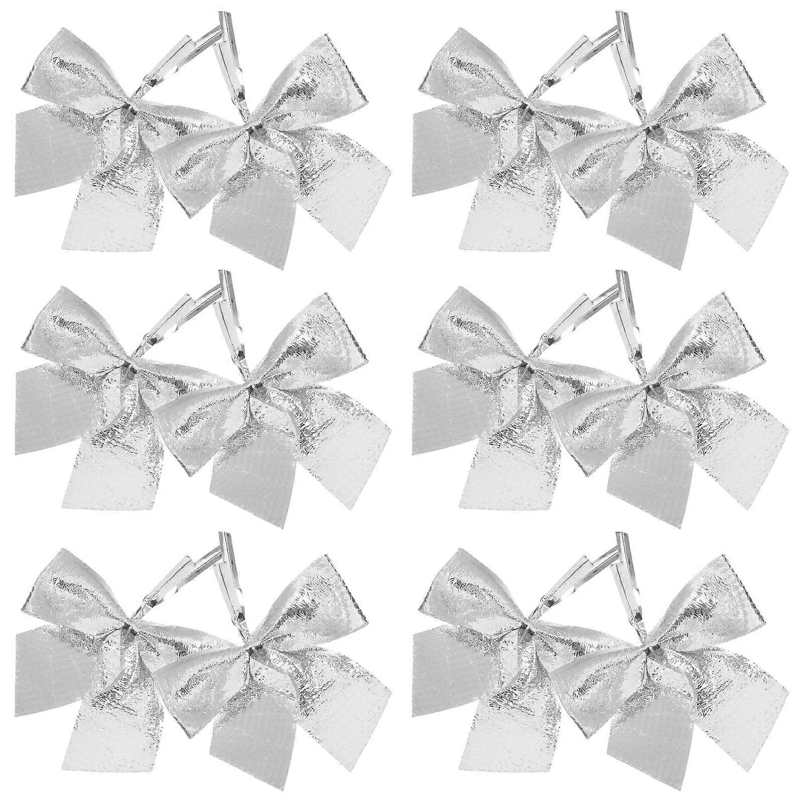Silver Bowknot Christmas Decorations for Tree Hanging 24Pcs Ornaments