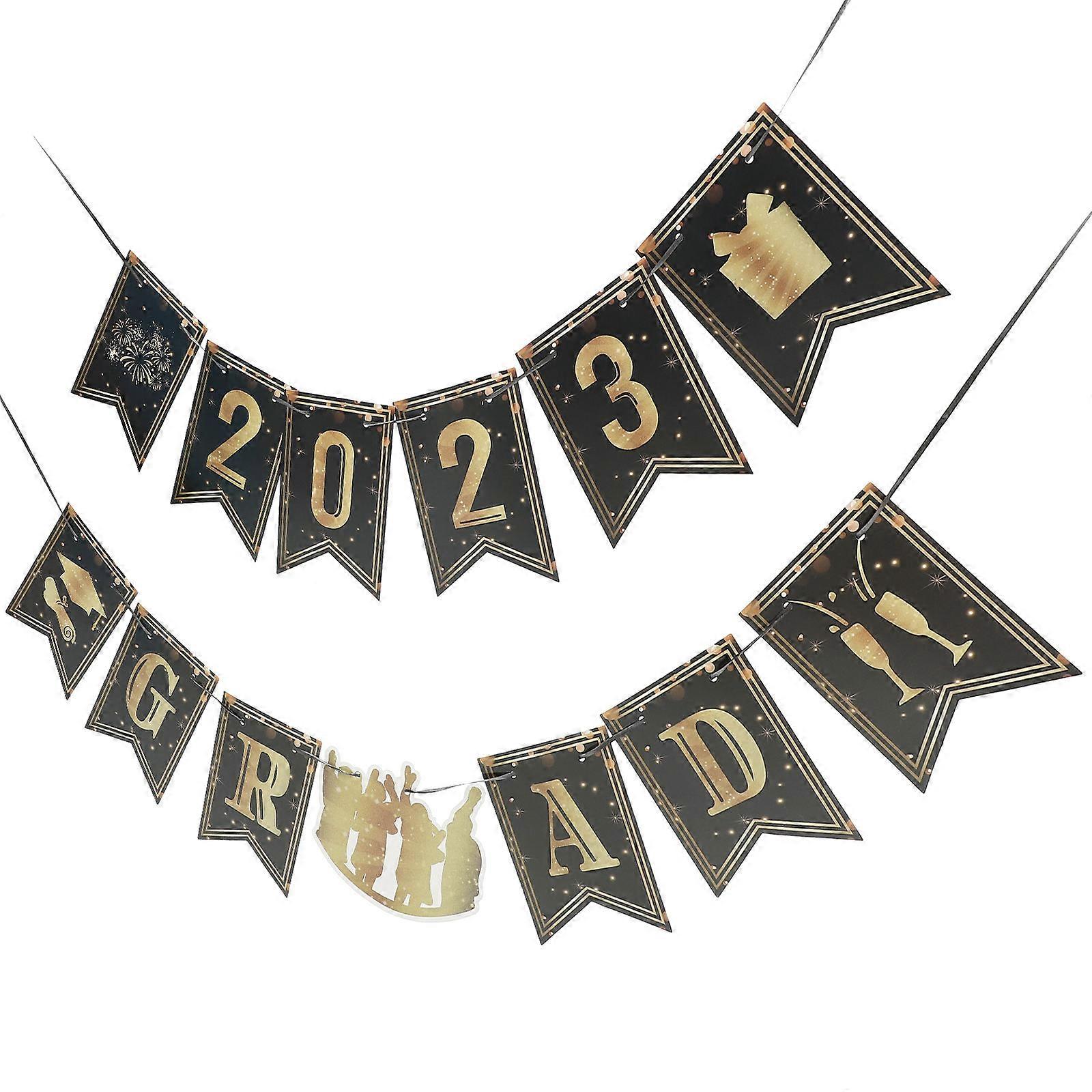 Golden Graduation Banner Paper for Party 3Sets 2023 Grad Photo Prop