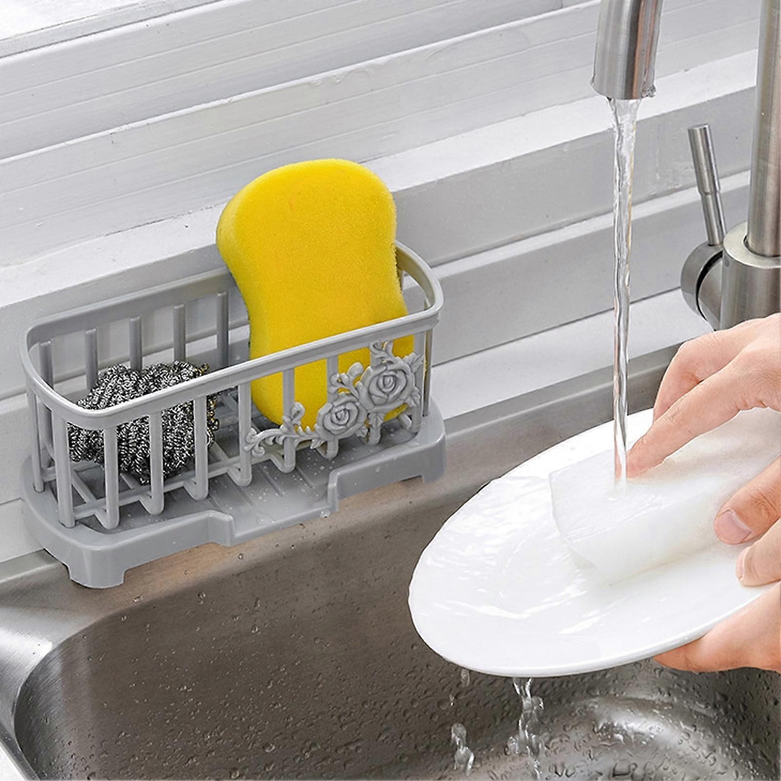 Visland Kitchen Sink Caddy Sponge Holder - Compatible with most sinks, includes sponge holder, soap dish, brush storage & drain tray.