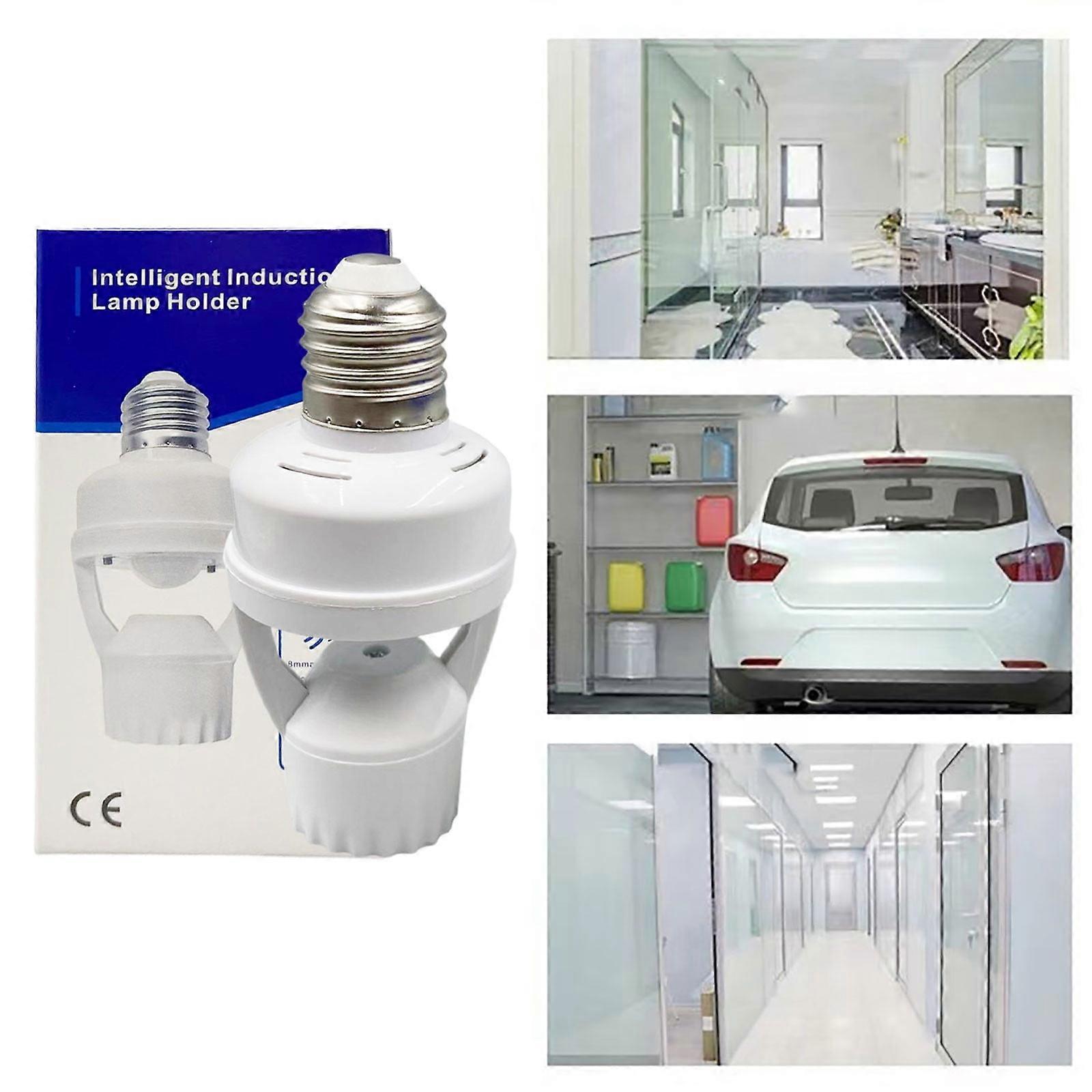 PIR Motion Sensor Light Socket E27 Adapter Auto On/Off, compatible with standard bulbs, for Basement, Pantry, Garage