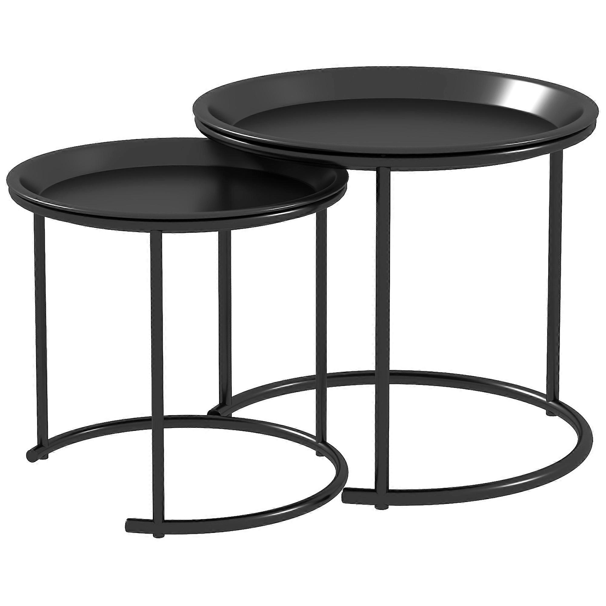 Black Round Stackable Coffee Table Set Living Bedroom Hallway