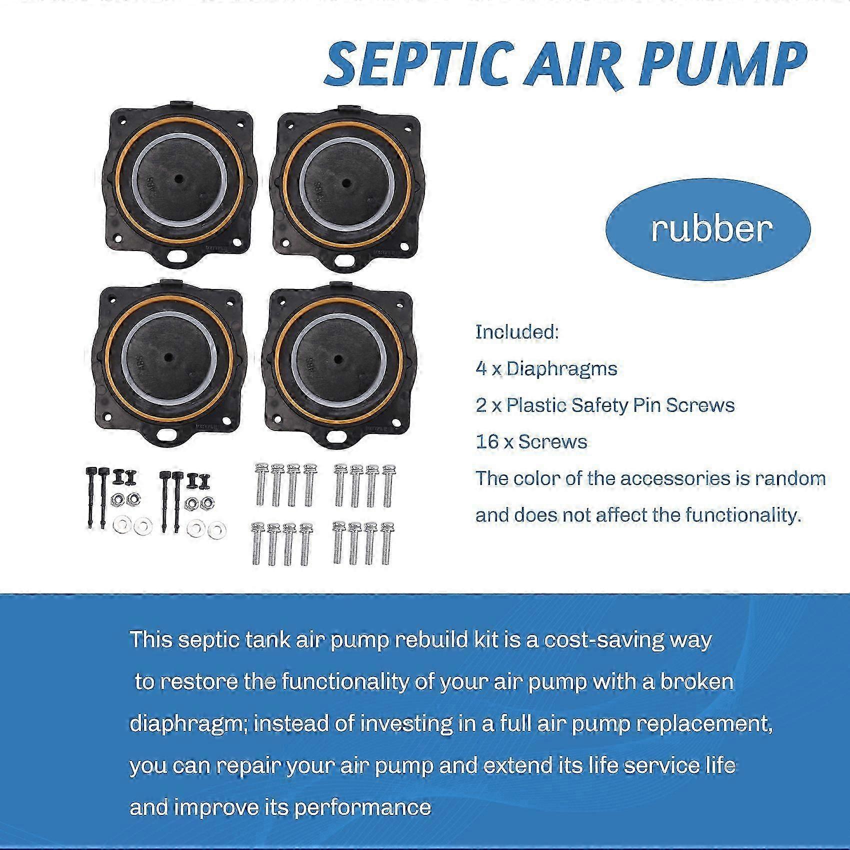 2 Air Pump Rebuild Kit Compatible with Hi Blow HP60/ -80 Aerators, Includes 4 Diaphragms, Screws and Safety Pins