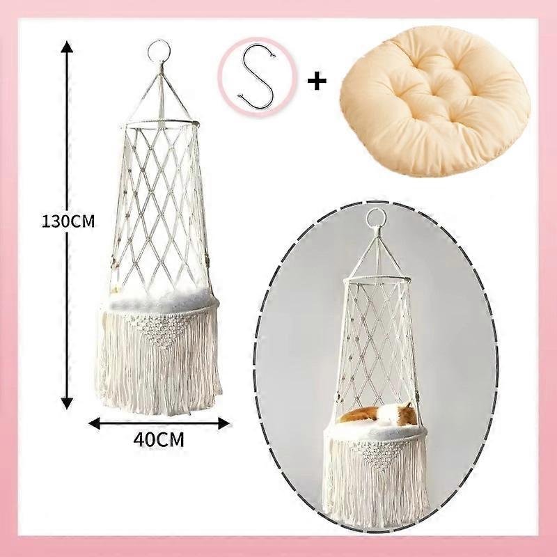 Cat Hammock Hanging Cat Bed Hammock Handwoven Tassel Boho Cat Swing Bed With Cotton Mat for Sleeping Playing Climbing Lounging