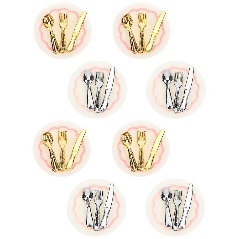 Doll House Tableware Miniature Kitchen Scene Decor with Mini Plate Spoon Fork 8Set