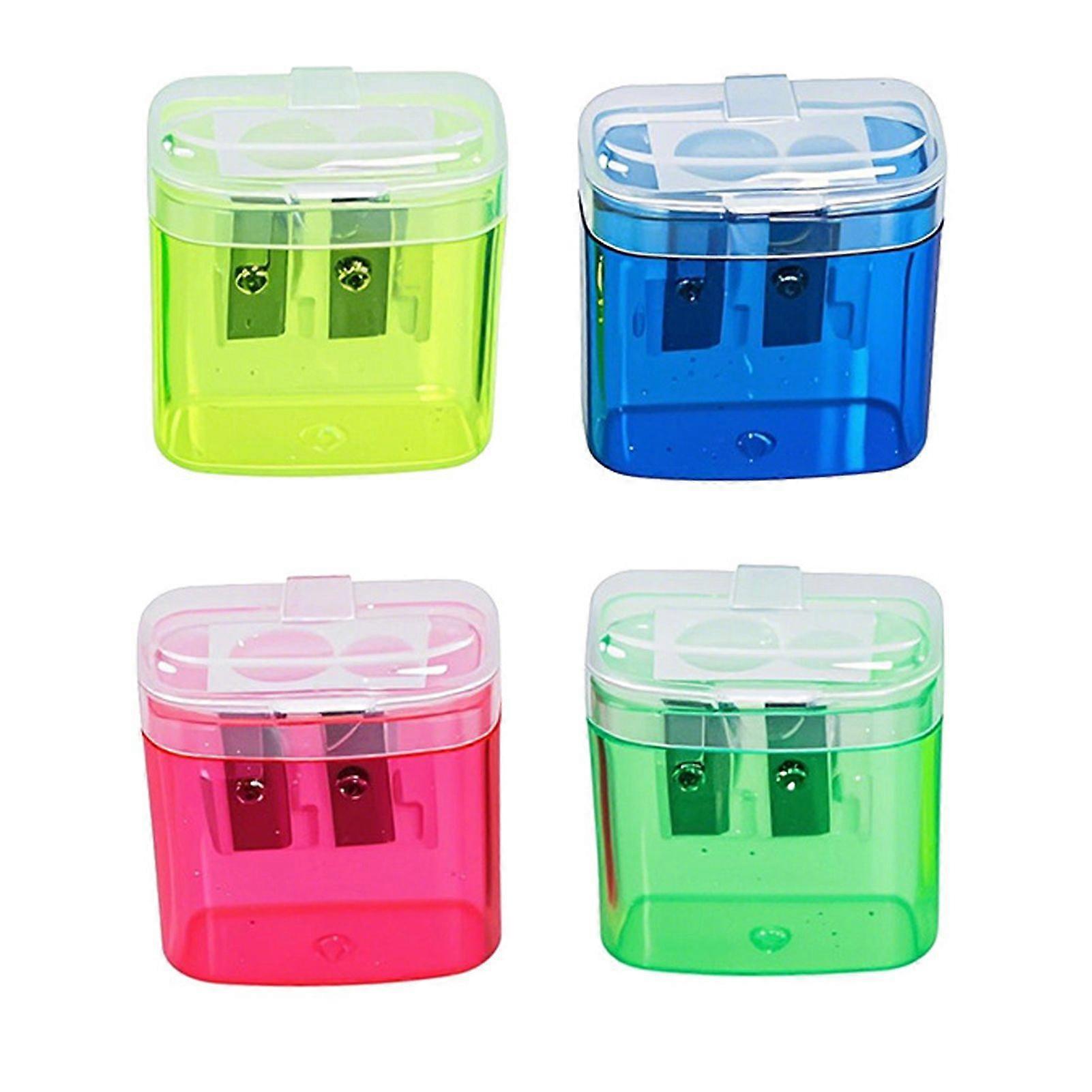 Jikaix Dual-Hole Pencil Sharpener 4 Color Transparent Plastic Sharpener for Standard Jumbo Pencils Kid-Friendly Portable Pencil Sharpener with Cover