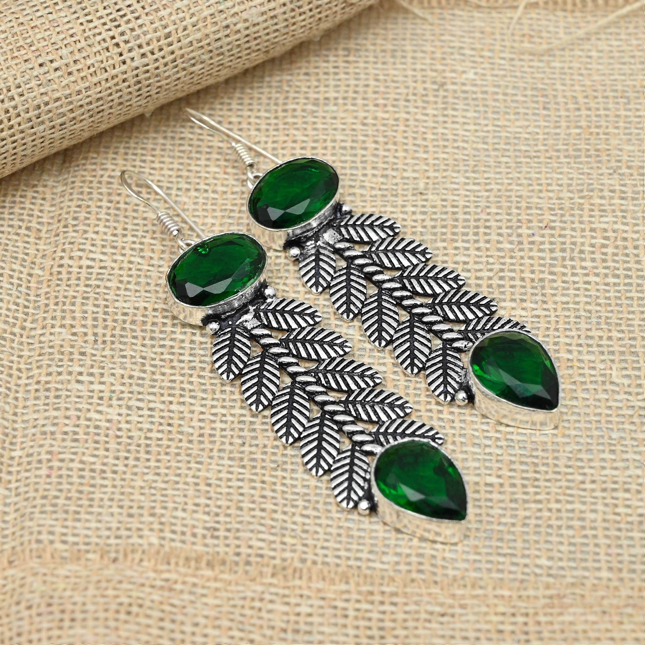 Chrome Diopside Gemstone Solid 925 Sterling Silver Handmade Gift Jewelry Earrings