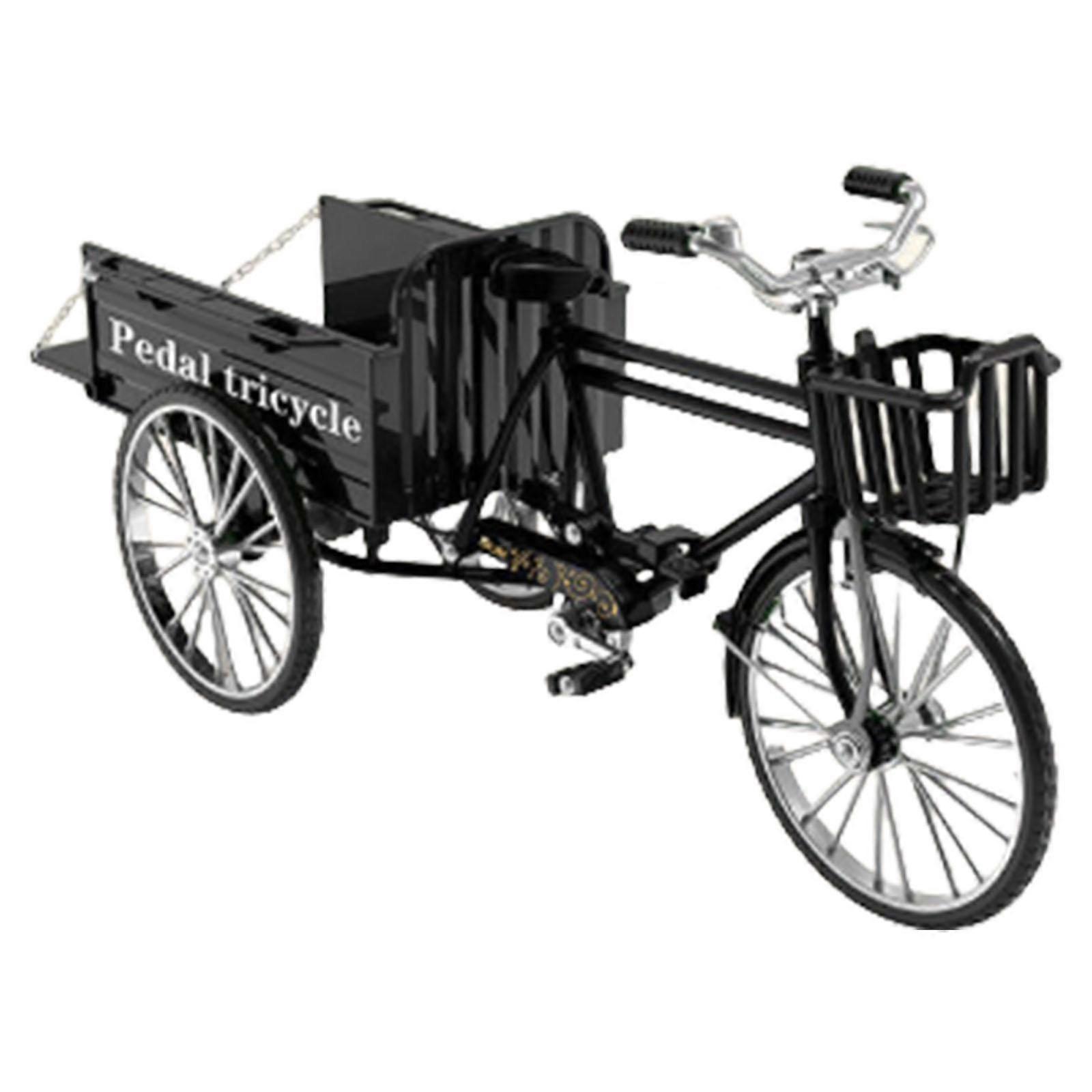 Retro Metal Three Wheeled Flatbed Truck Model Nostalgic Tricycle Toy for Home Office Decoration with Carrying Function