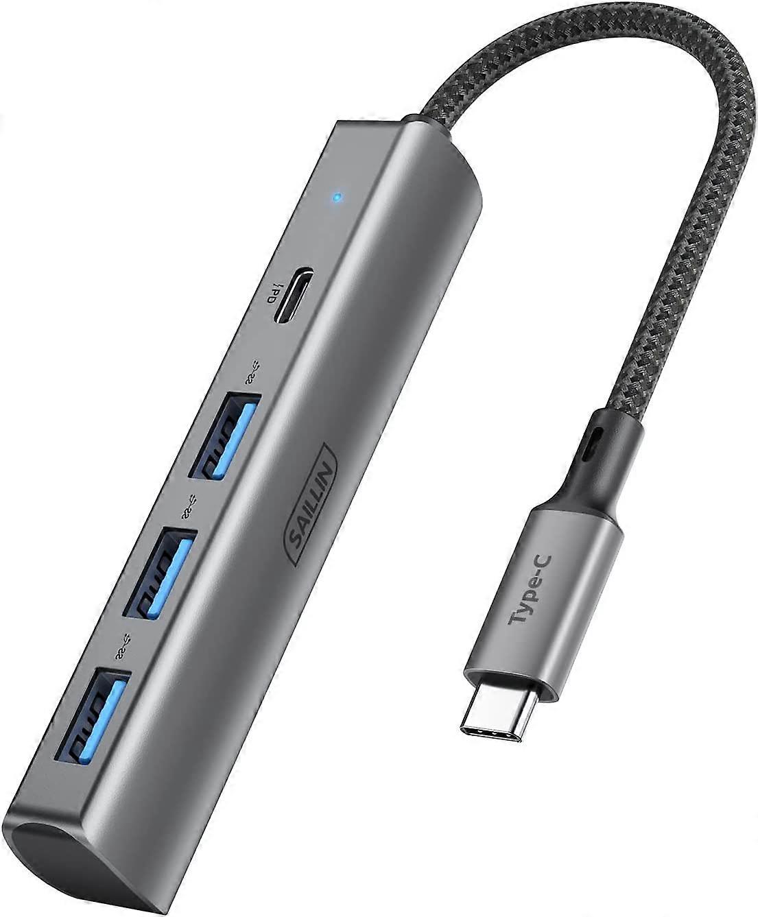 USB C Hub, 4 in 1 USB C Multiport Adapter Hub with 3 USB 3.0 Port, 100W Power Delivery, Aluminum Shell USB