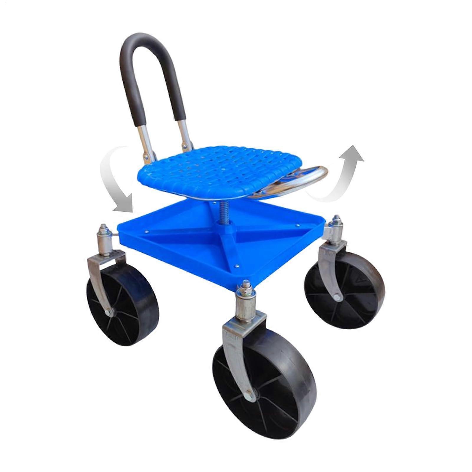 Garden Stool with 360° Swivel Rolling Seat and Adjustable Height for Lawn Yard Plant Care – Blue