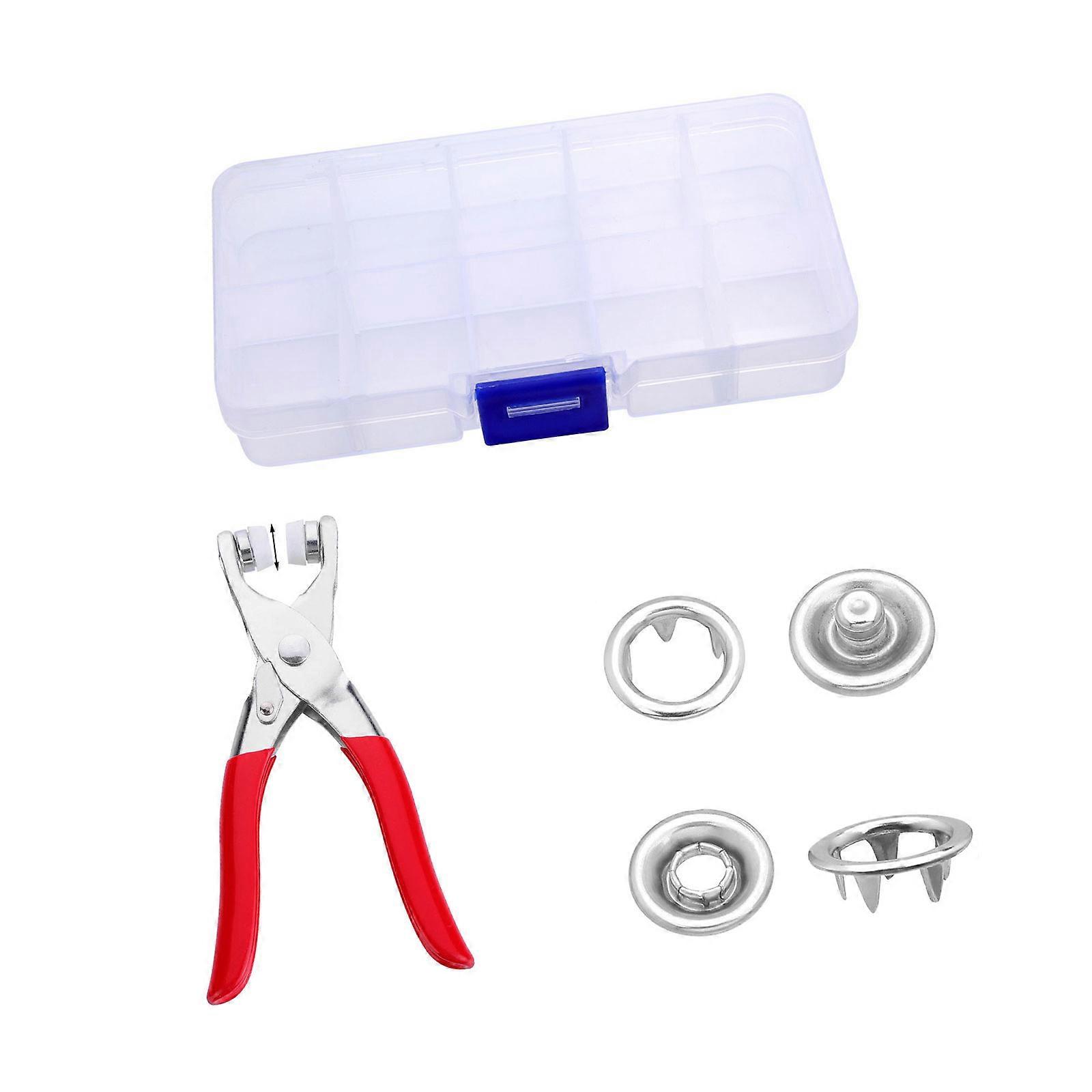 Heavy Duty Button Fasteners Tool Set with 5 Prongs Metal Button Ergonomic Pliers and Hole Punching Tool for Clothing Bag Multicolor