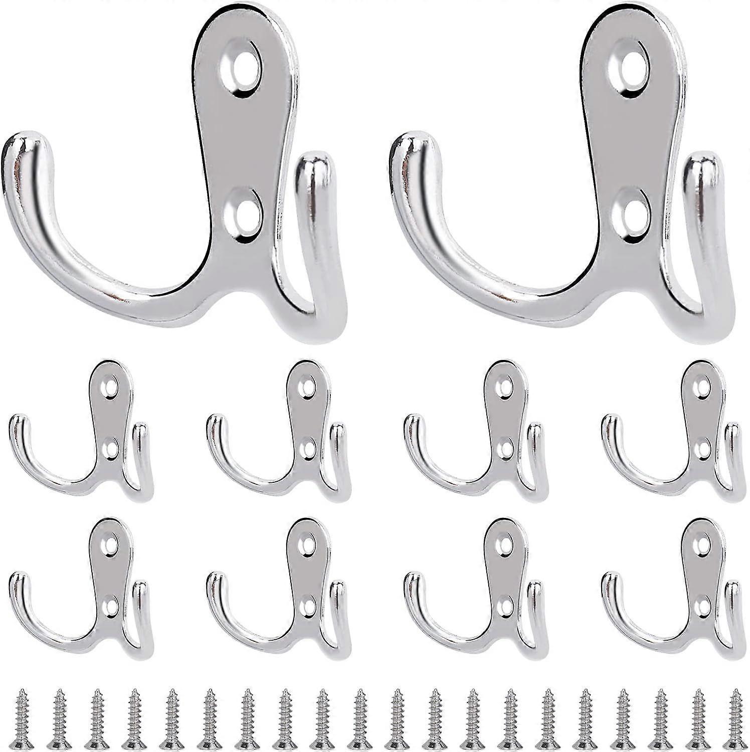 Clothes Hooks Double Wall Hooks - Set of 10 for Various Uses